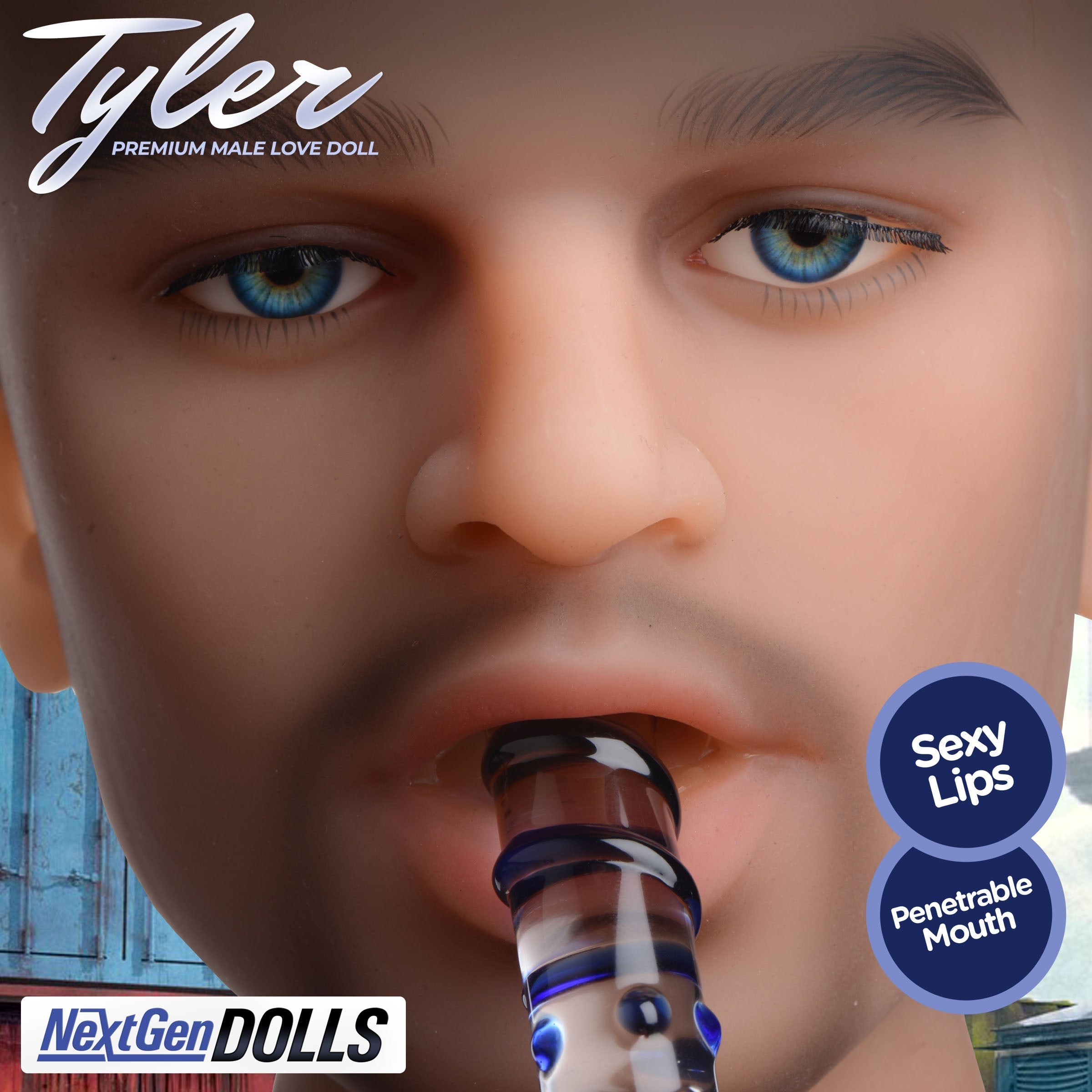 Close-up of Tyler love doll's alluring lips and facial features