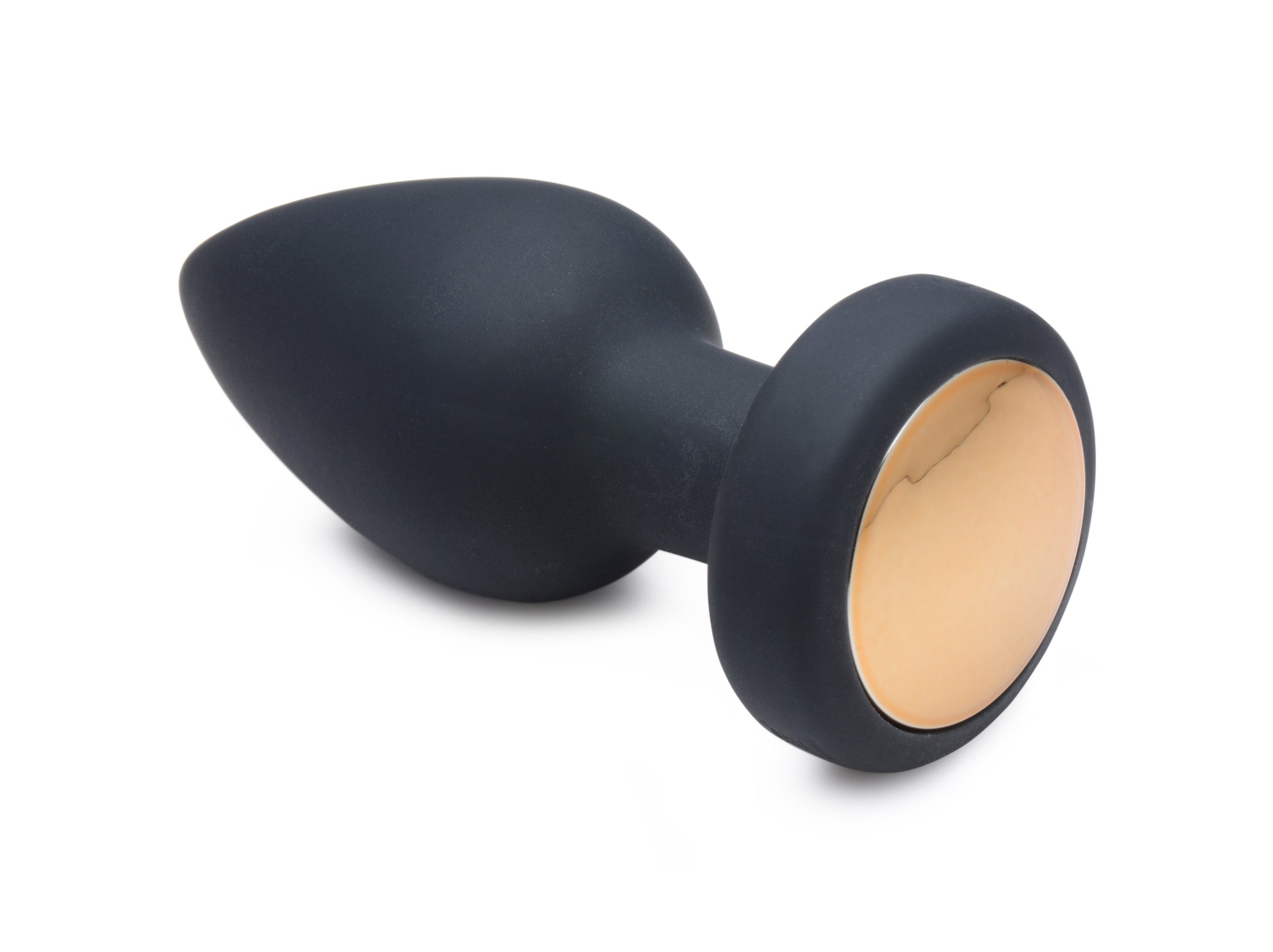 Black anal plug with light-up function and gold accent