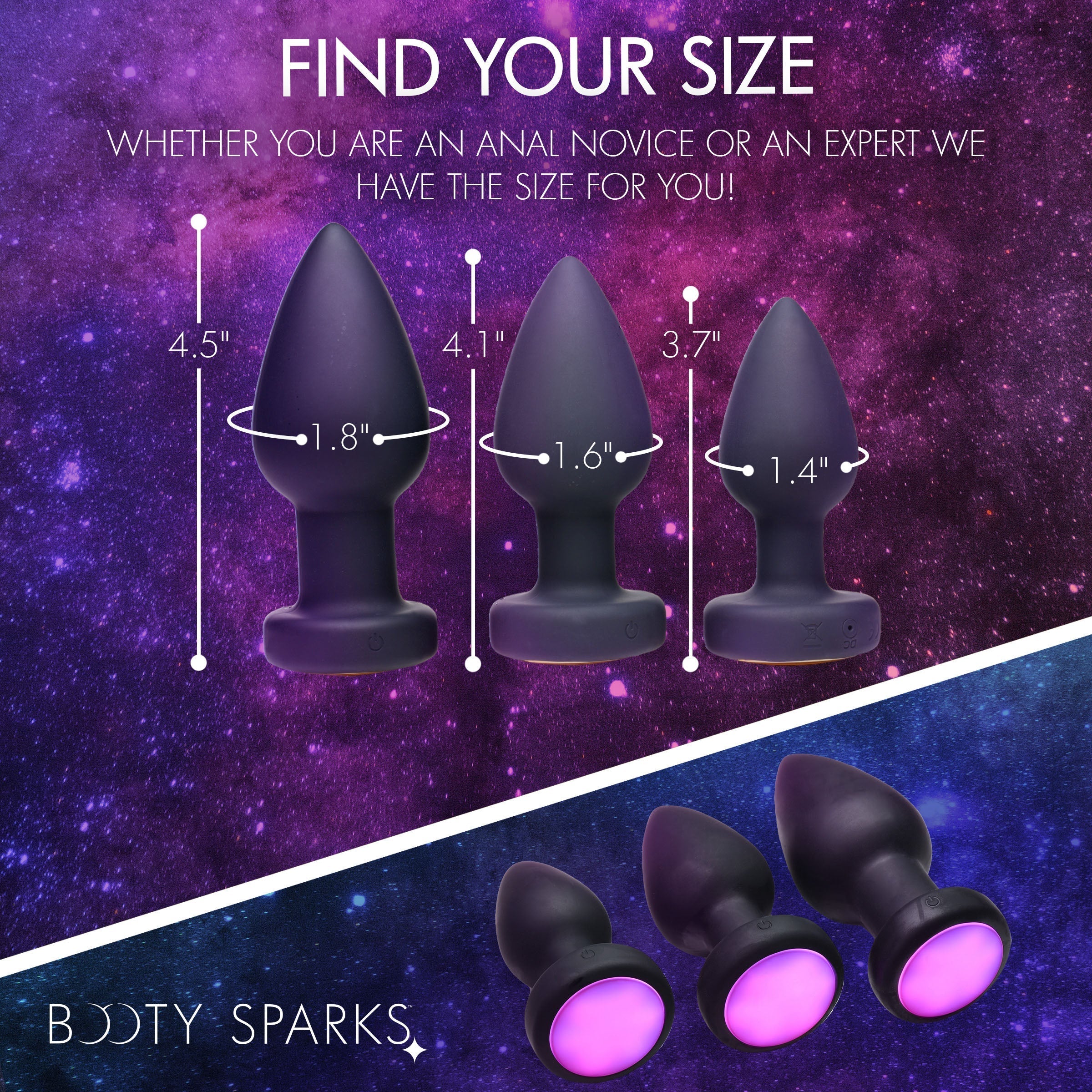 Purple-lit silicone vibrator from the Body Sparks collection