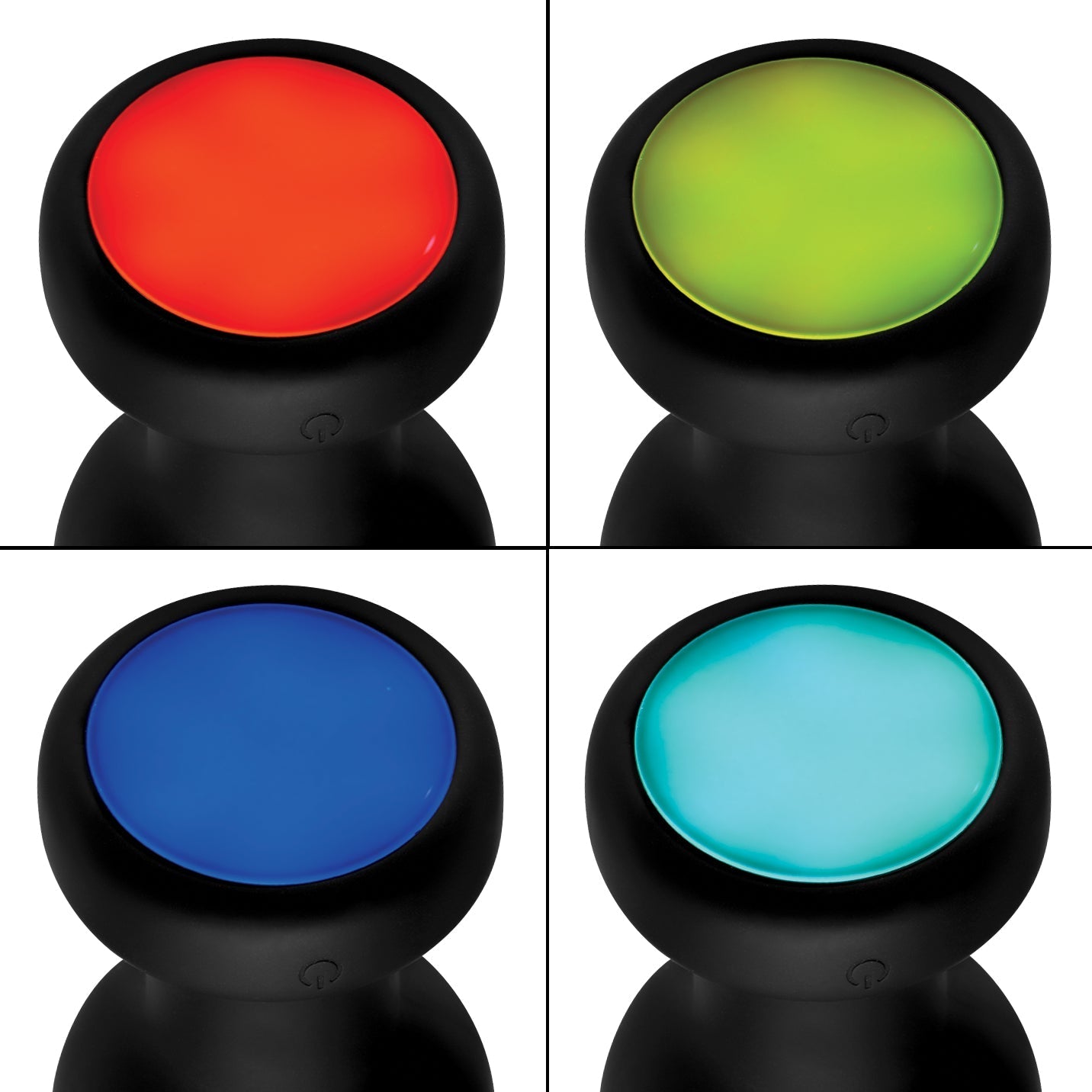 Control panel of a light-up anal plug with color-coded buttons