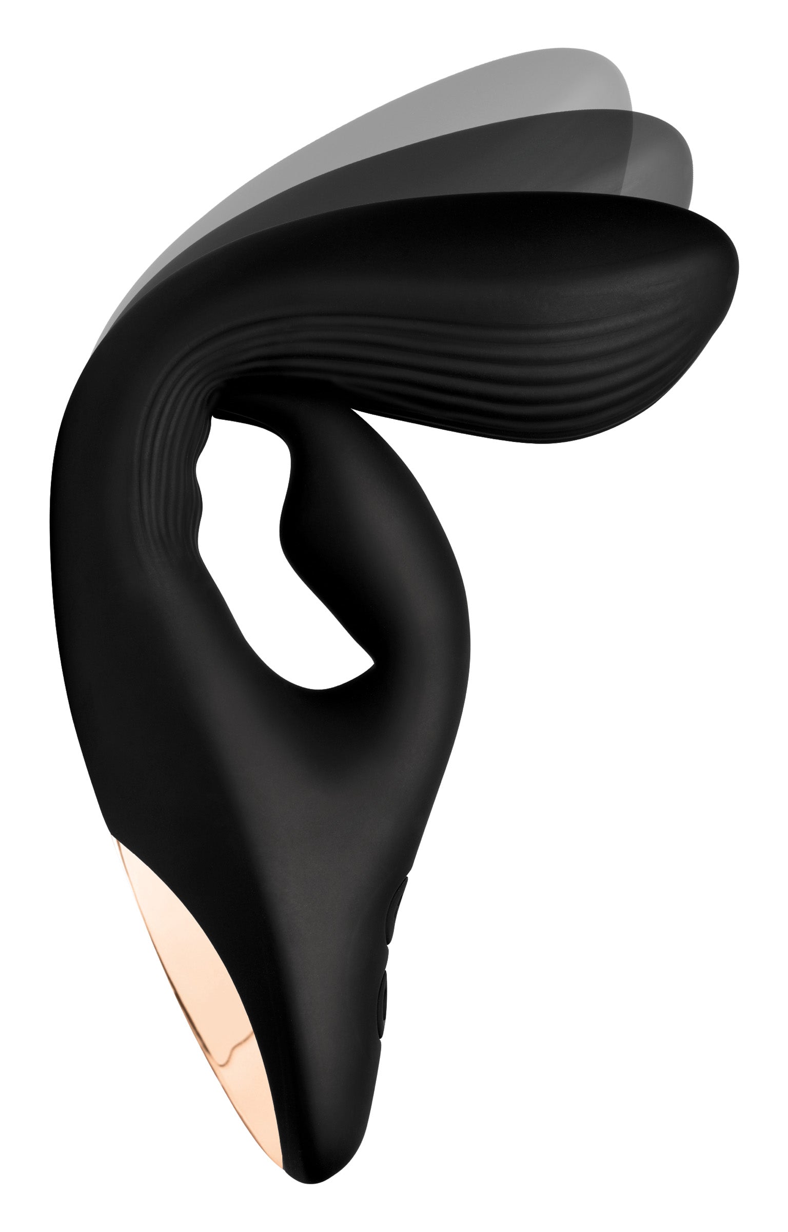 Luxurious black and gold rabbit vibrator on a white surface