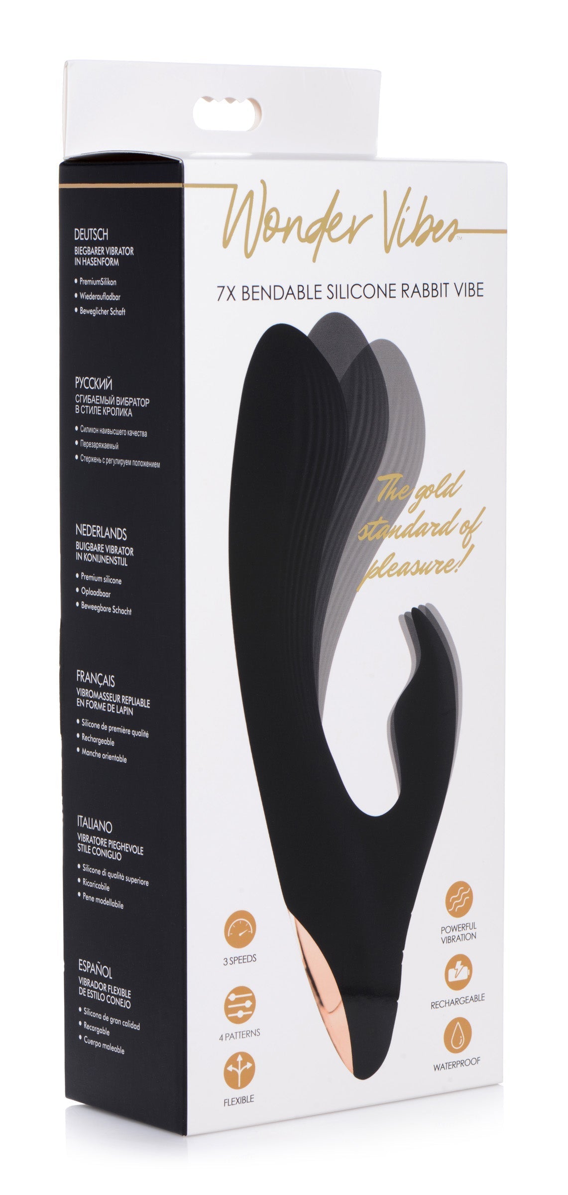 Bendable rabbit vibrator displayed in its original packaging