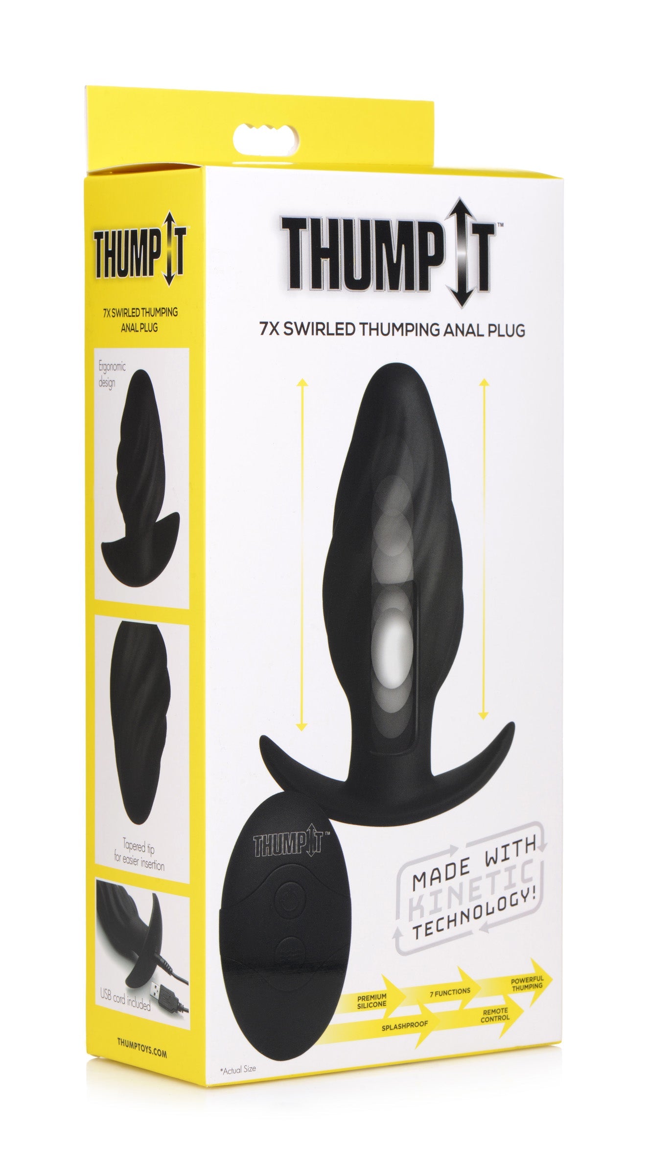 Packaging of the Kinetic Thumping 7x Swirled Anal Plug