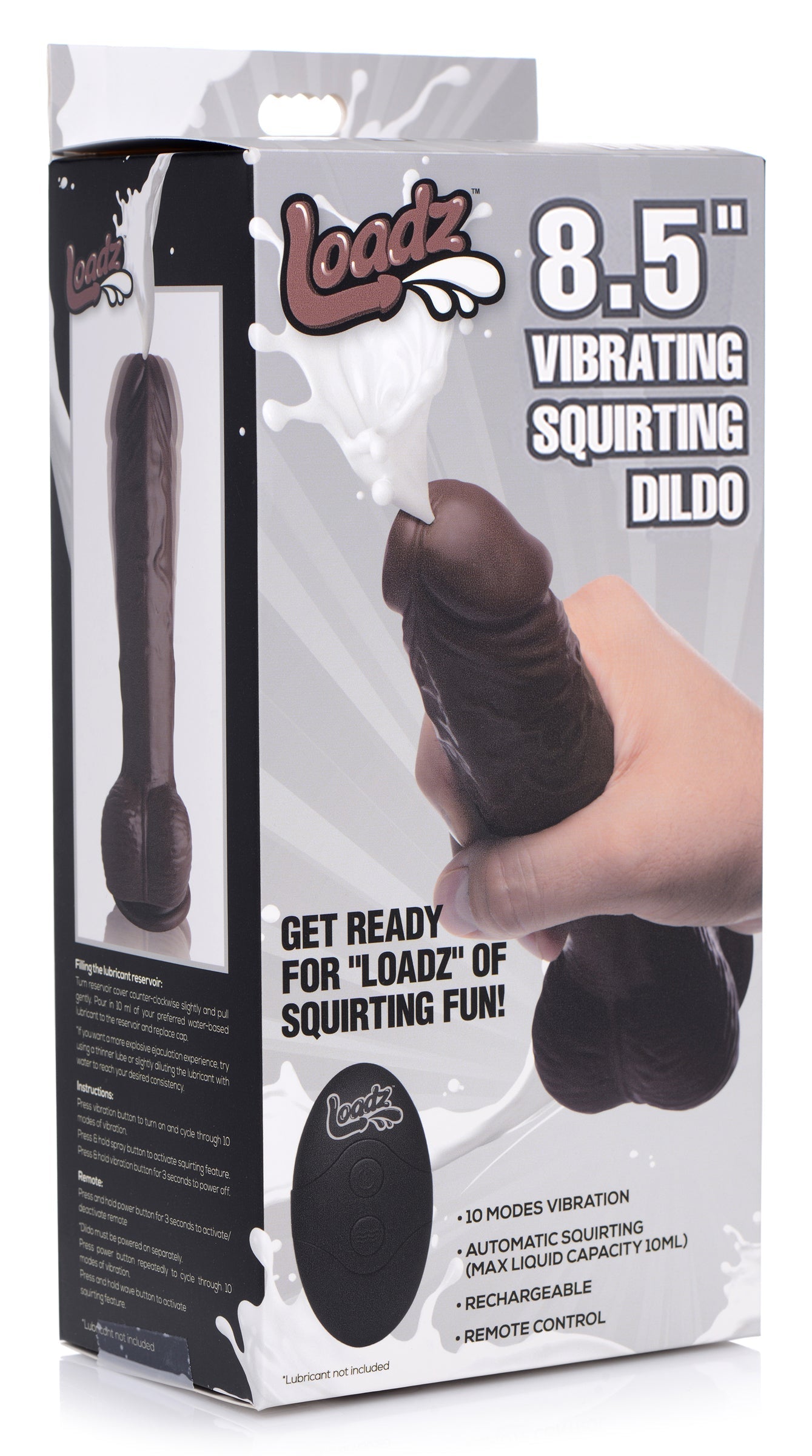 The 7-inch vibrating squirting dildo in its original packaging