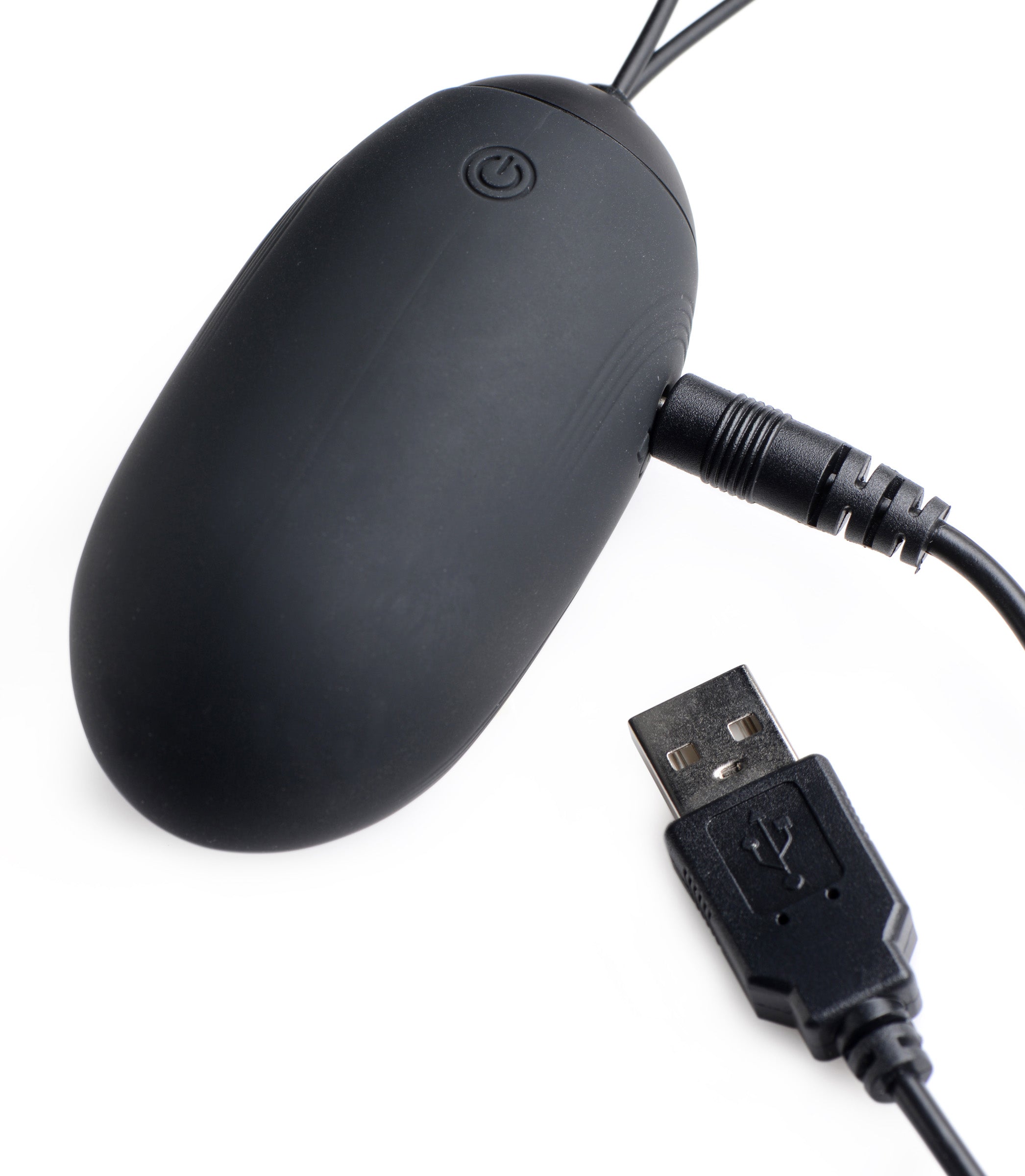 XL Silicone Vibrating Egg in black with USB charging cable