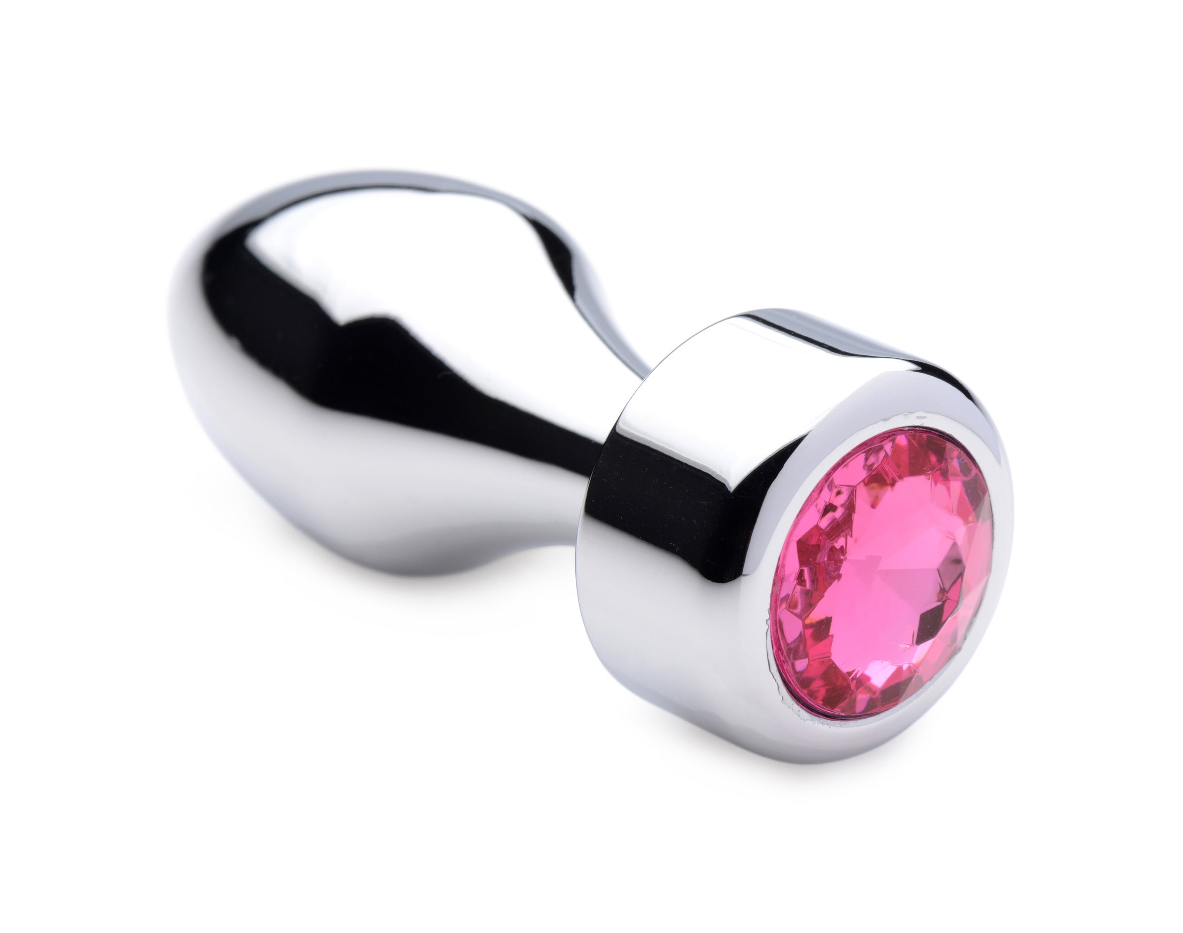 Hot Pink Gem Weighted Anal Plug on a white surface