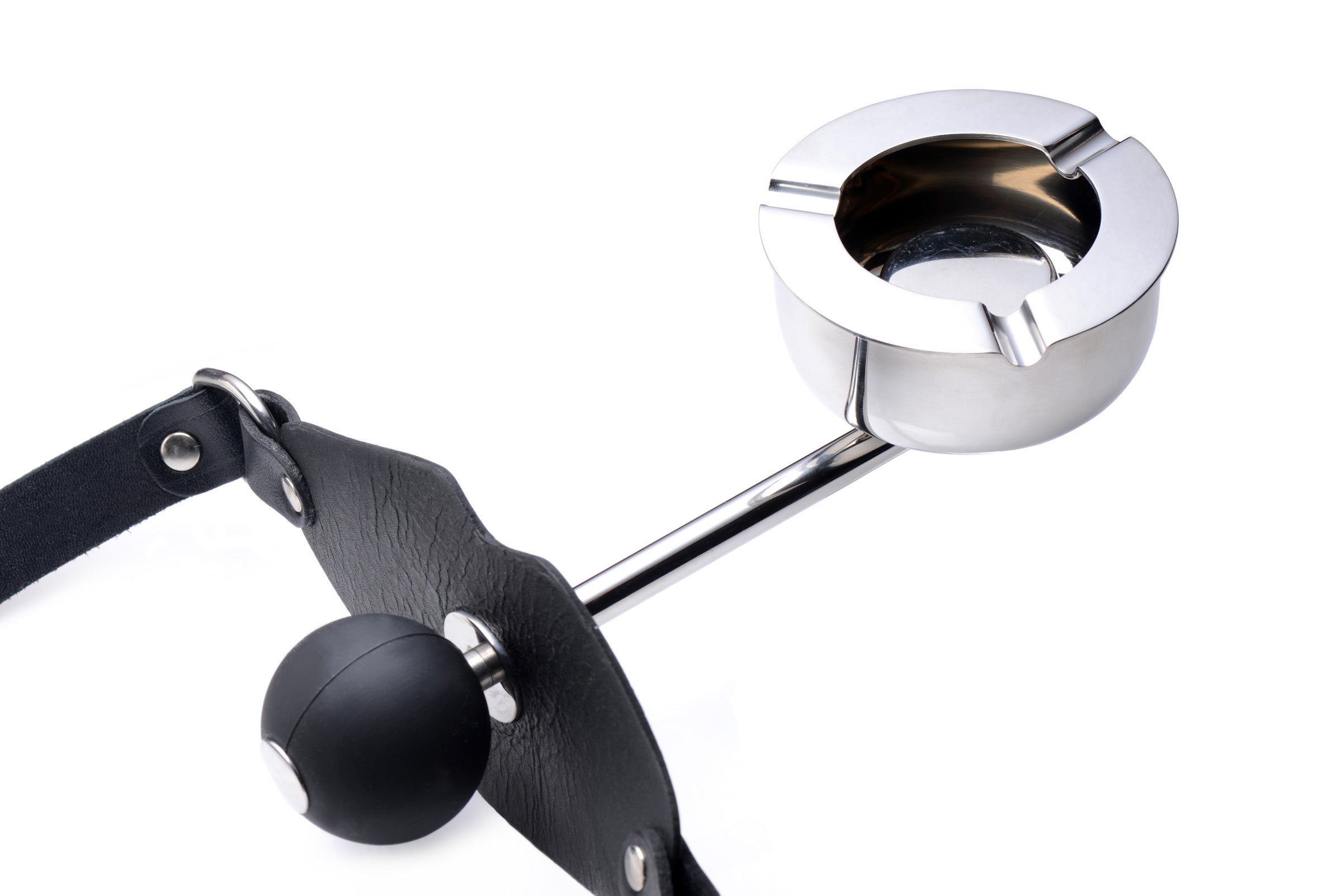 The Ashtray Ball Gag with its distinctive black and silver color scheme