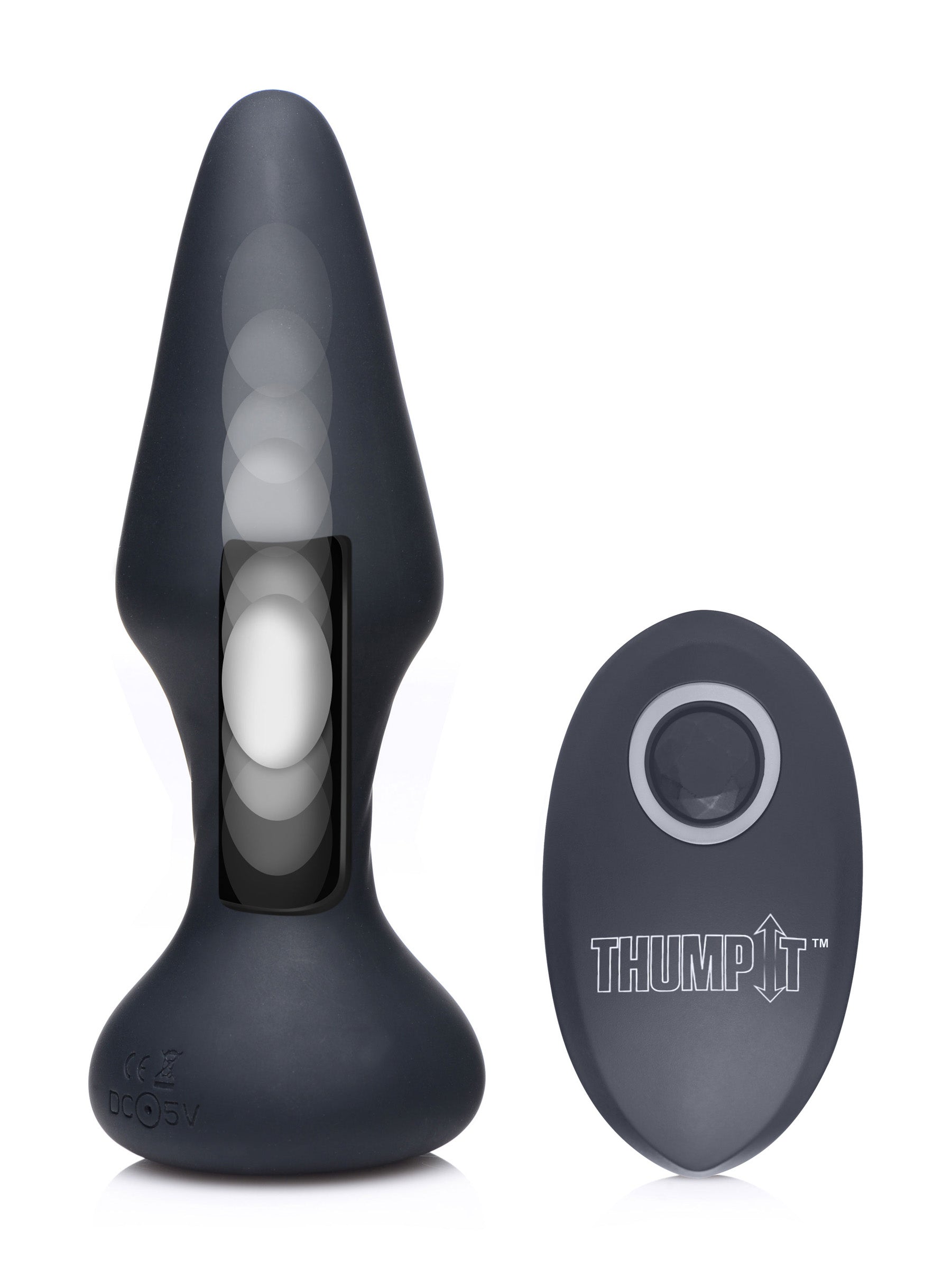 Black 7x Slim Thumping Silicone Anal Plug designed for pleasure