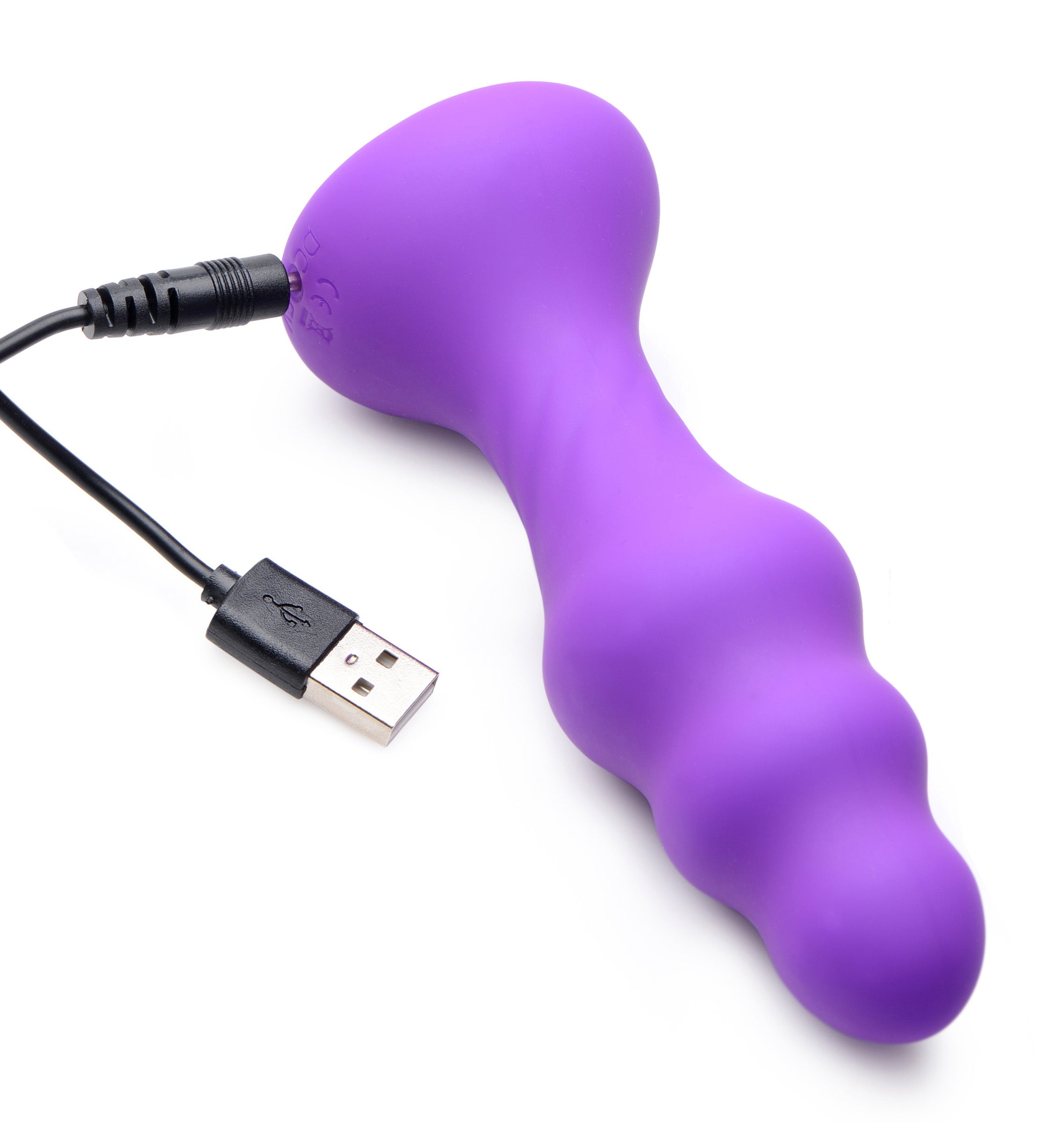 The 7x Slim Ribbed Thumping Silicone Anal Plug with a USB charging cable