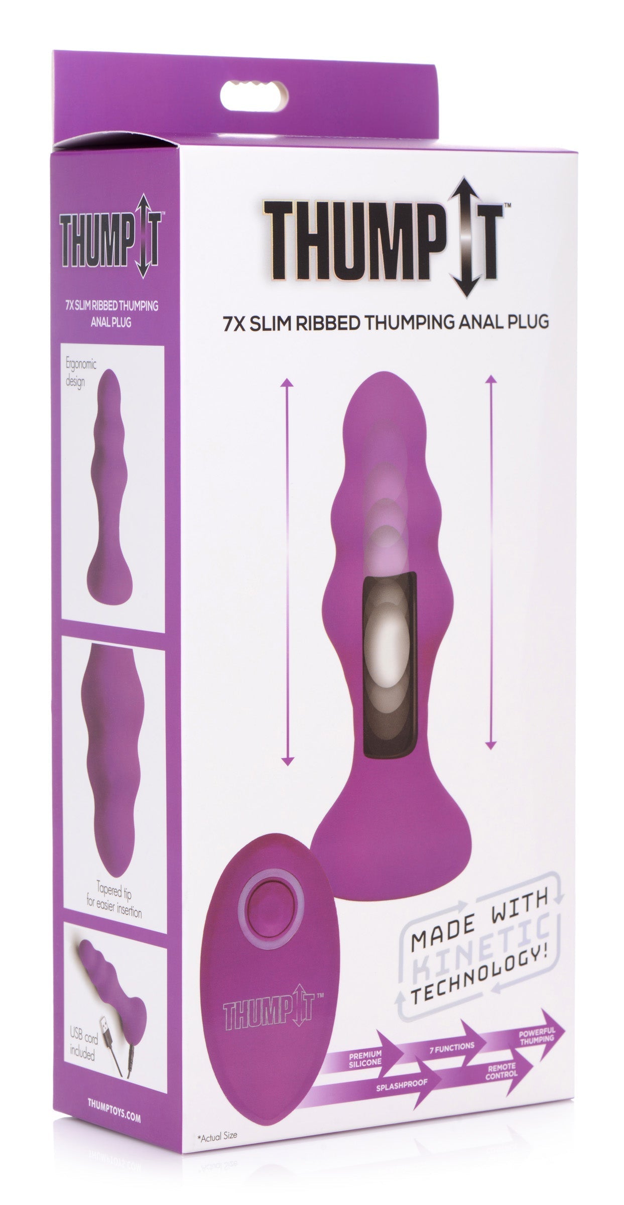 7x Slim Ribbed Thumping Silicone Anal Plug in its original packaging