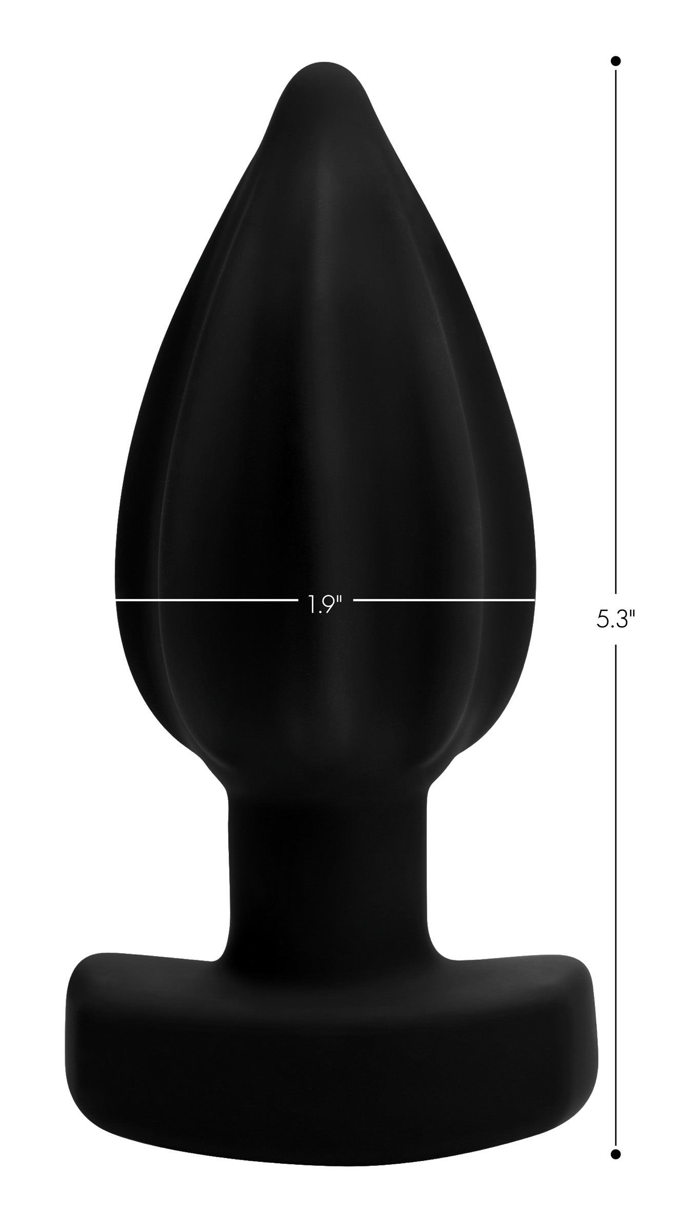 The Assterisk 10x Ribbed Silicone Remote Control Vibrating Butt Plug with dimensions displayed