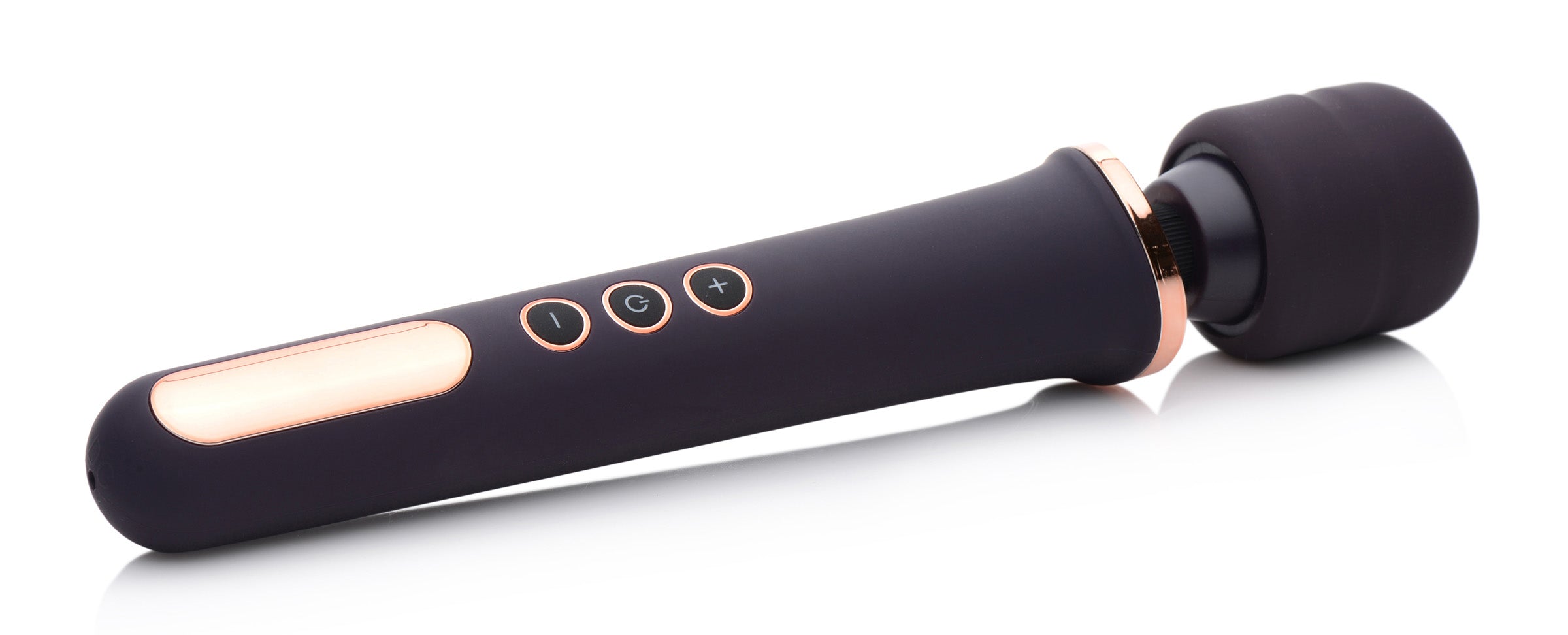 Black and rose gold Scepter 50x Silicone Wand Massager on a white background