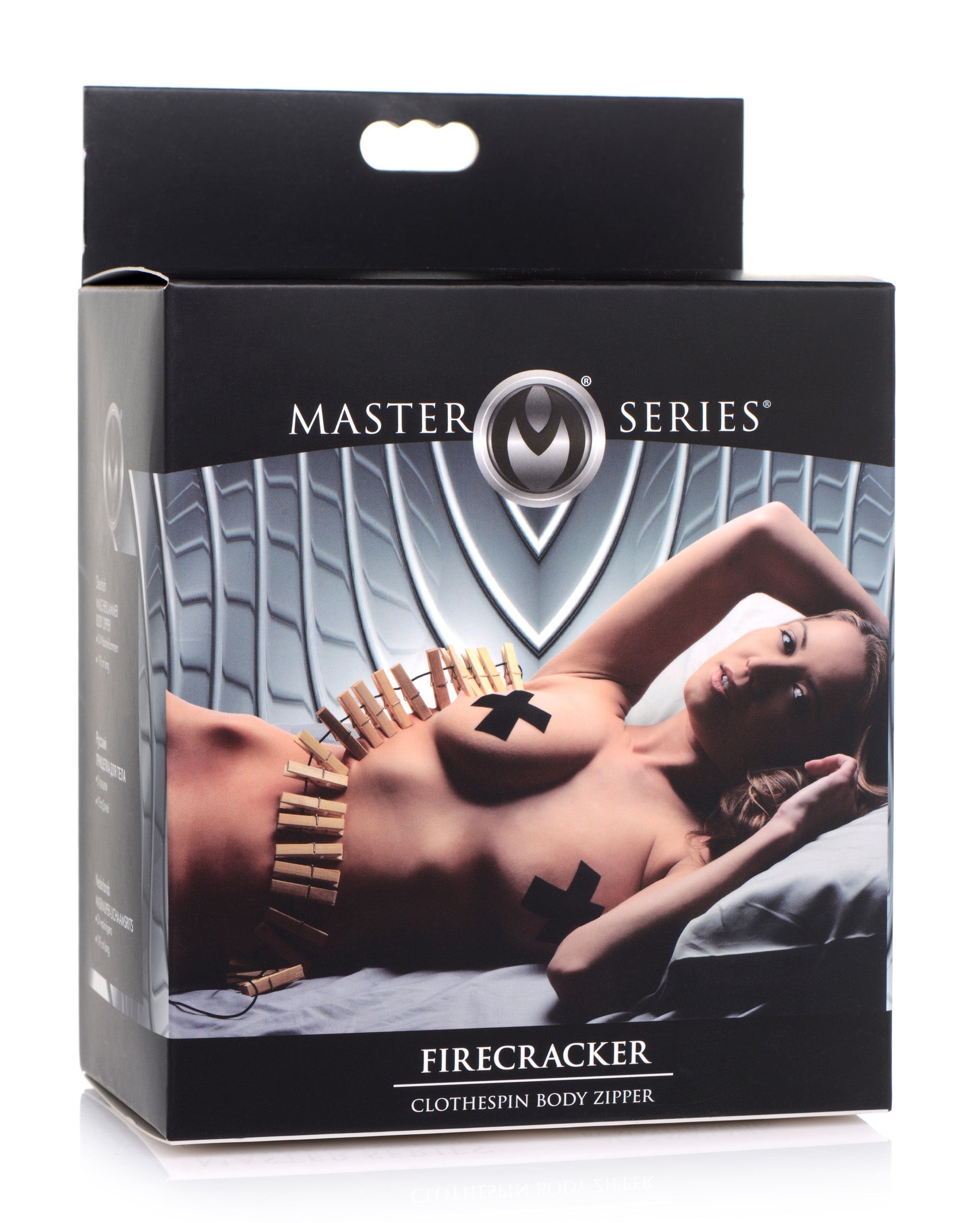 Packaging and branding of the Master Series Firecracker Clothespin Body Zipper collection