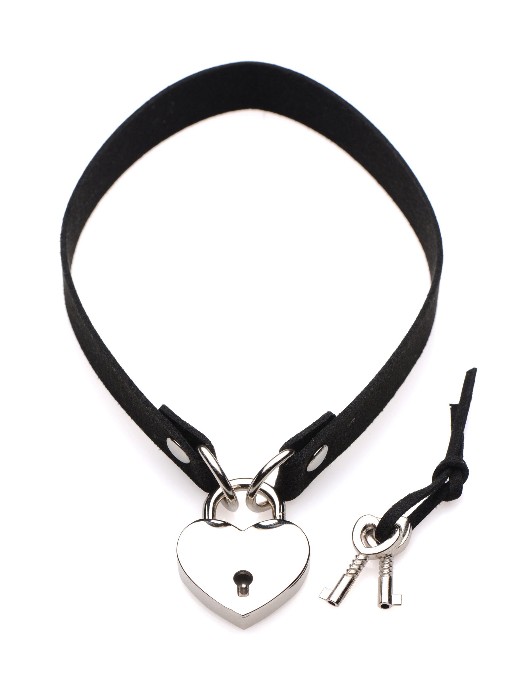 Black leather heart choker with lock and key detail