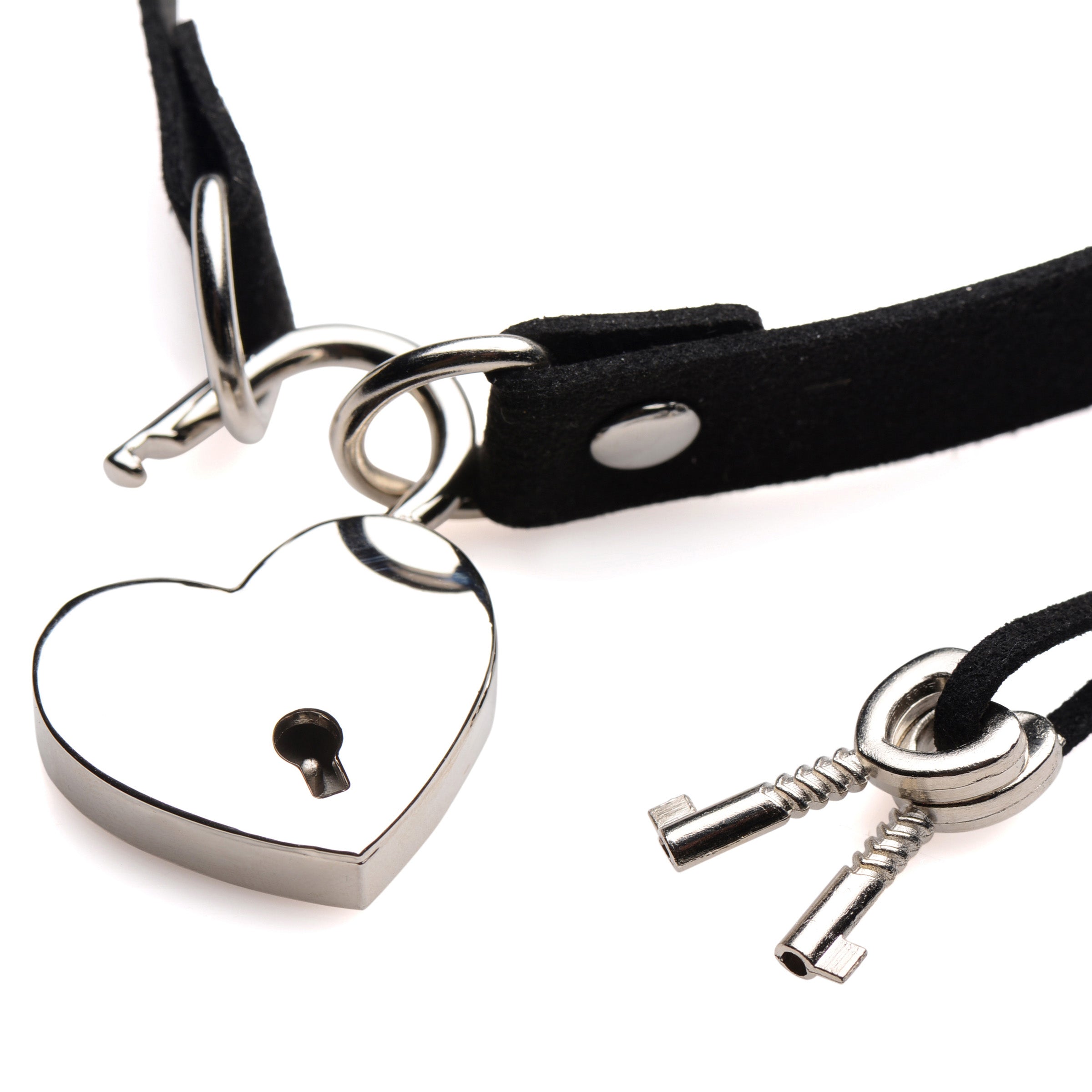 Elegant black leather Lock-it Heart Choker with lock and key