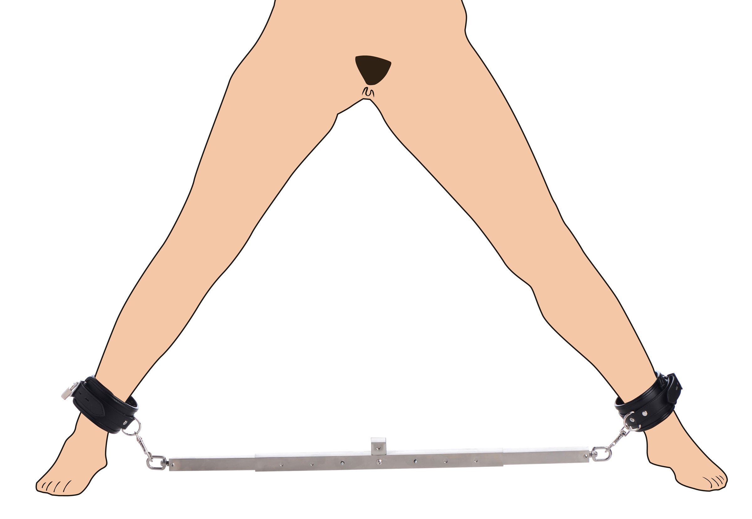 Model using the squat anal impaler with legs secured by the spreader bar