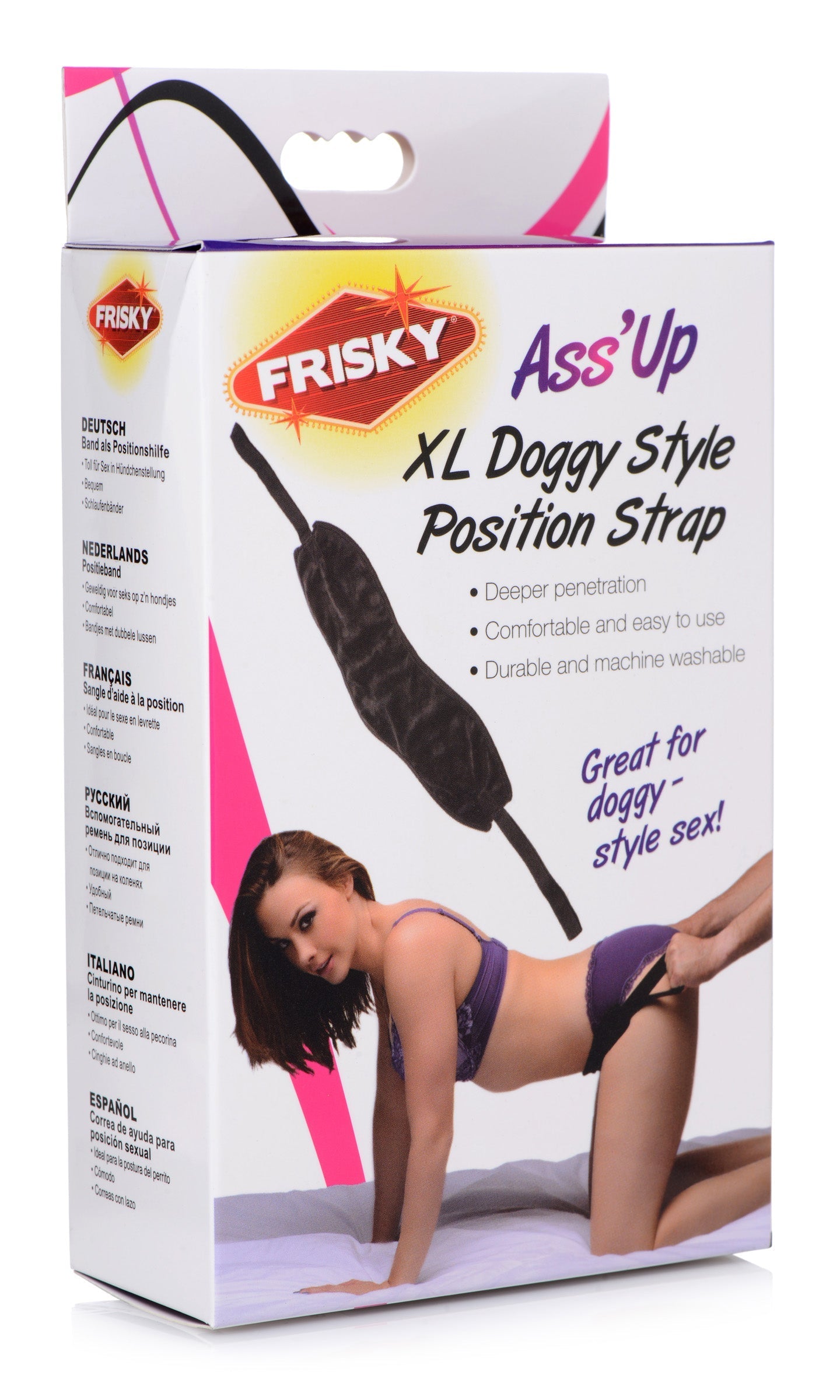 The XL Doggy Style Position Strap displayed in use, showcasing its supportive design