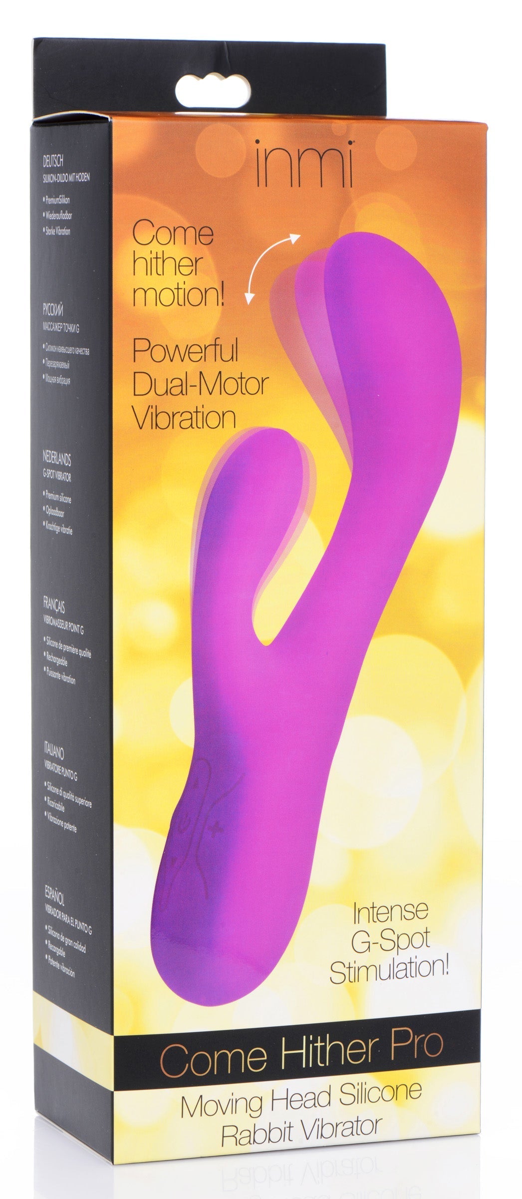 Inmi Come Hither Pro vibrator displayed in its original packaging