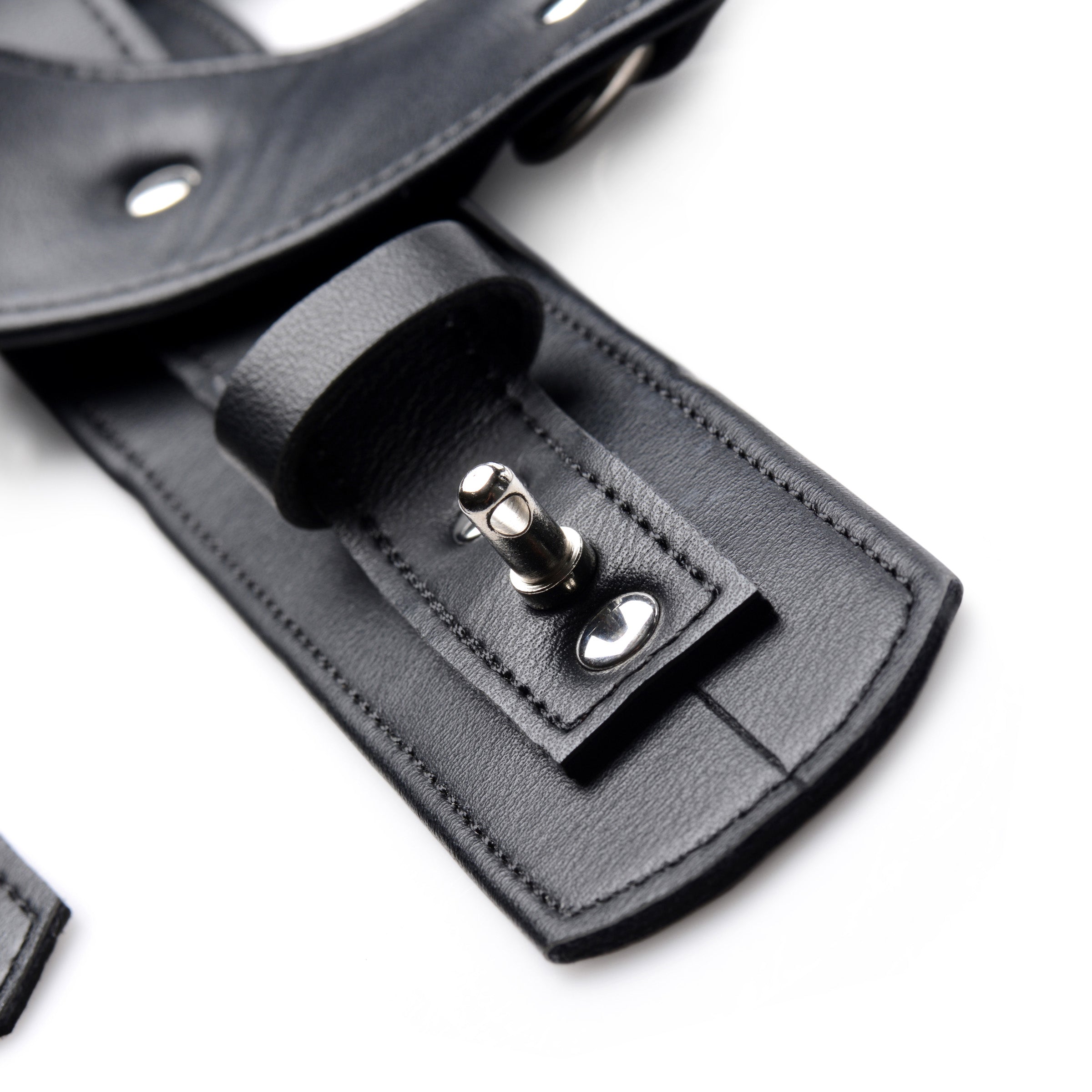 Close-up of the studded leather belt accessory from the Frog-tie Restraint Set