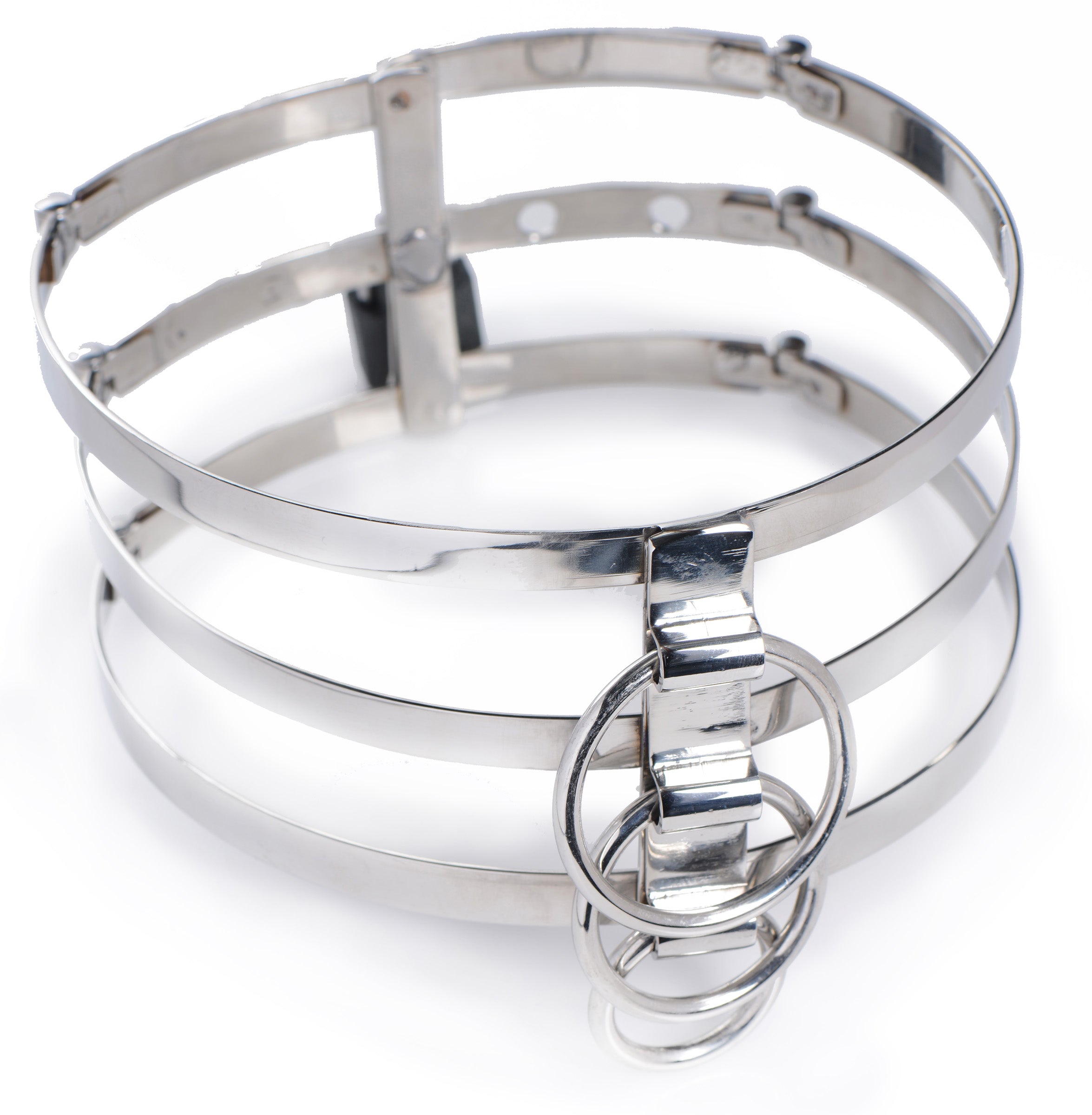 Elegant Trinity Stainless Steel Locking Collar with dual attachment rings