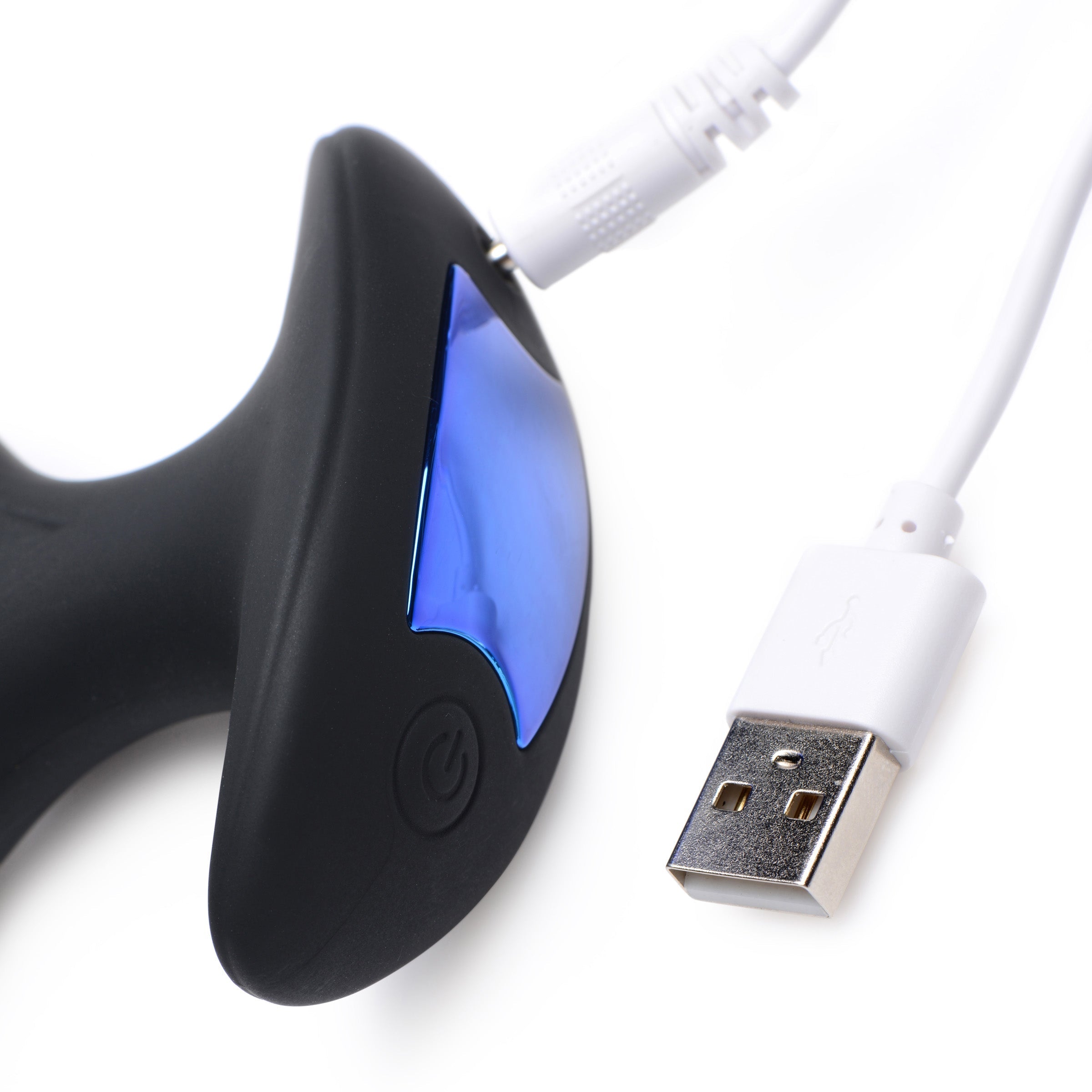 Electro-spread vibrating and estim silicone butt plug with a USB charging cable