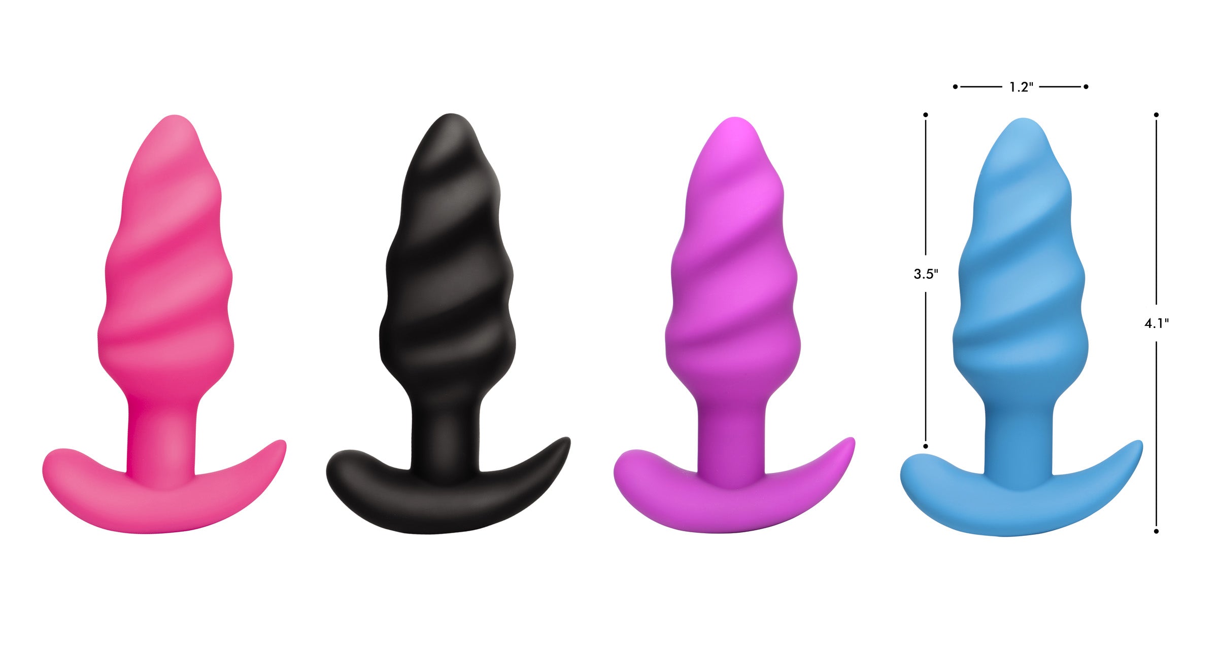 A variety of silicone swirl butt plugs with remote control in different colors