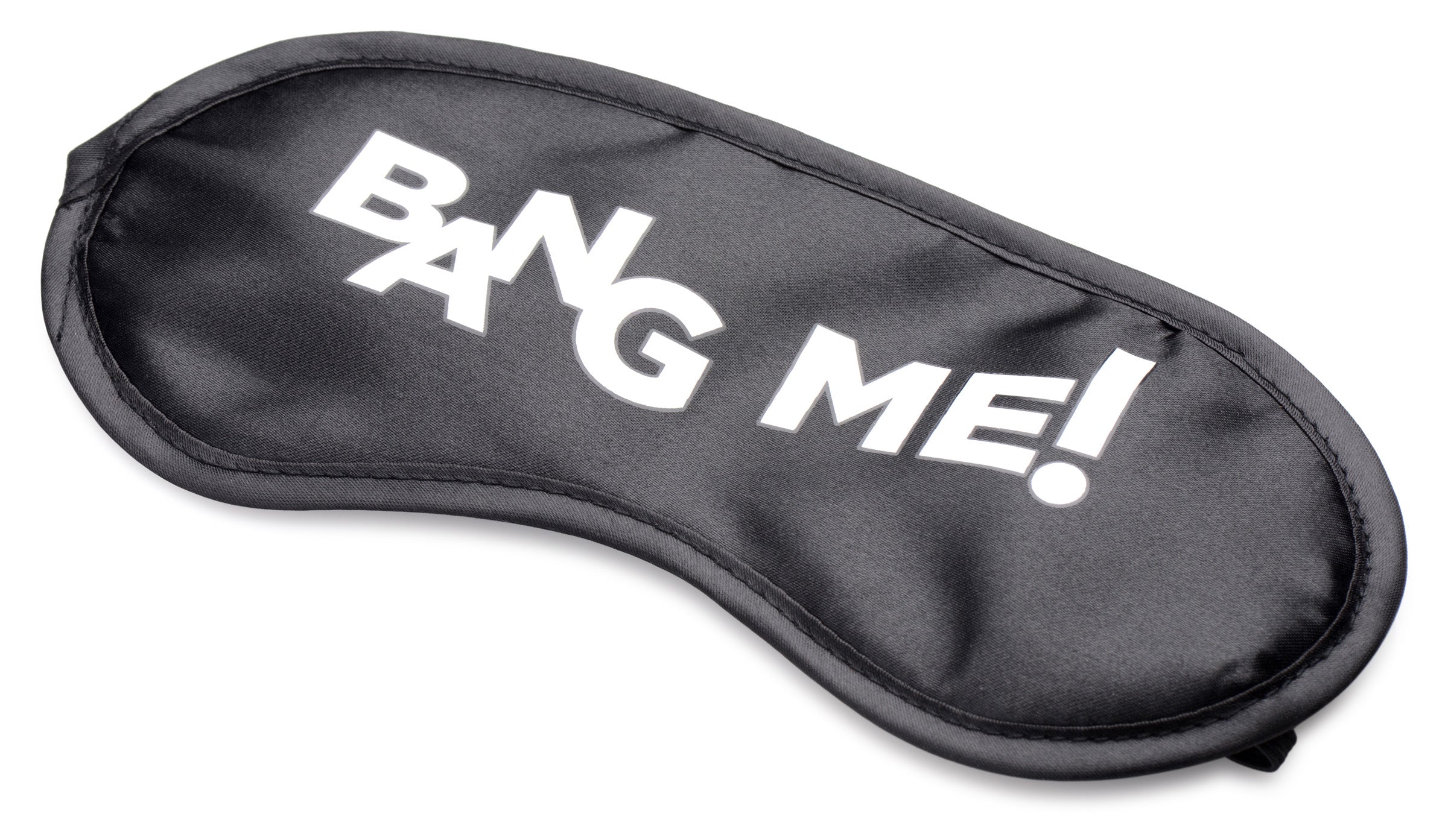 Black sleep mask with Bang Me" text