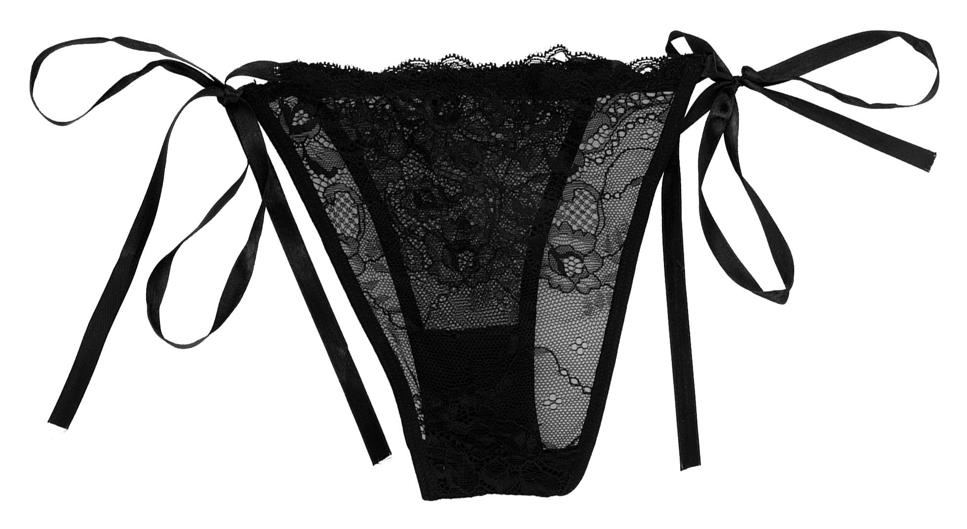 Close-up of the Power Panty black lace thong with a special compartment for the bullet vibrator