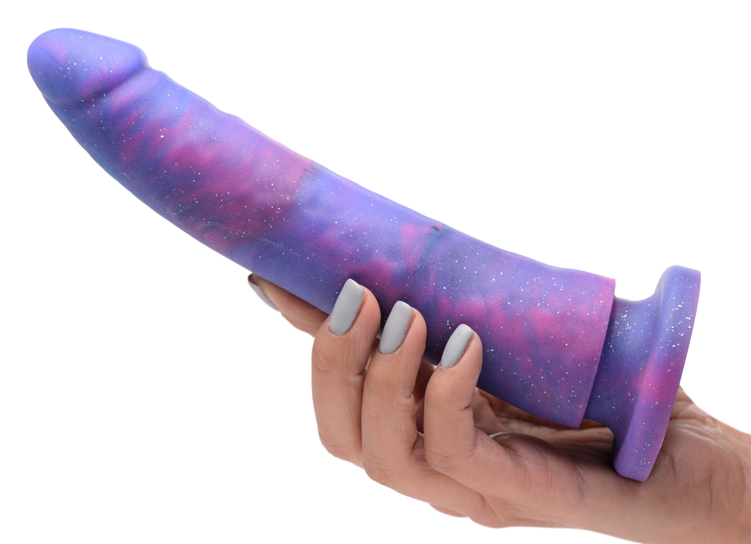 A person holding the Magic Stick Glitter Silicone Dildo