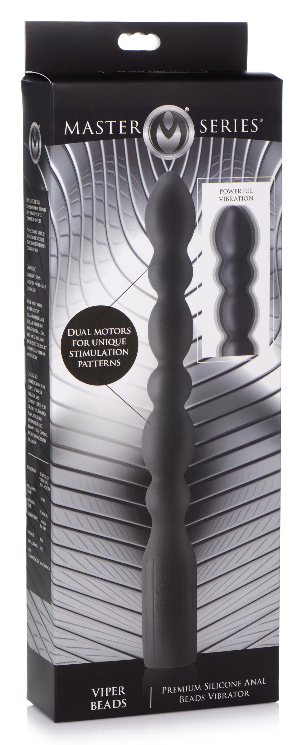 Master Series Viper Silicone Anal Beads with Vibration Feature