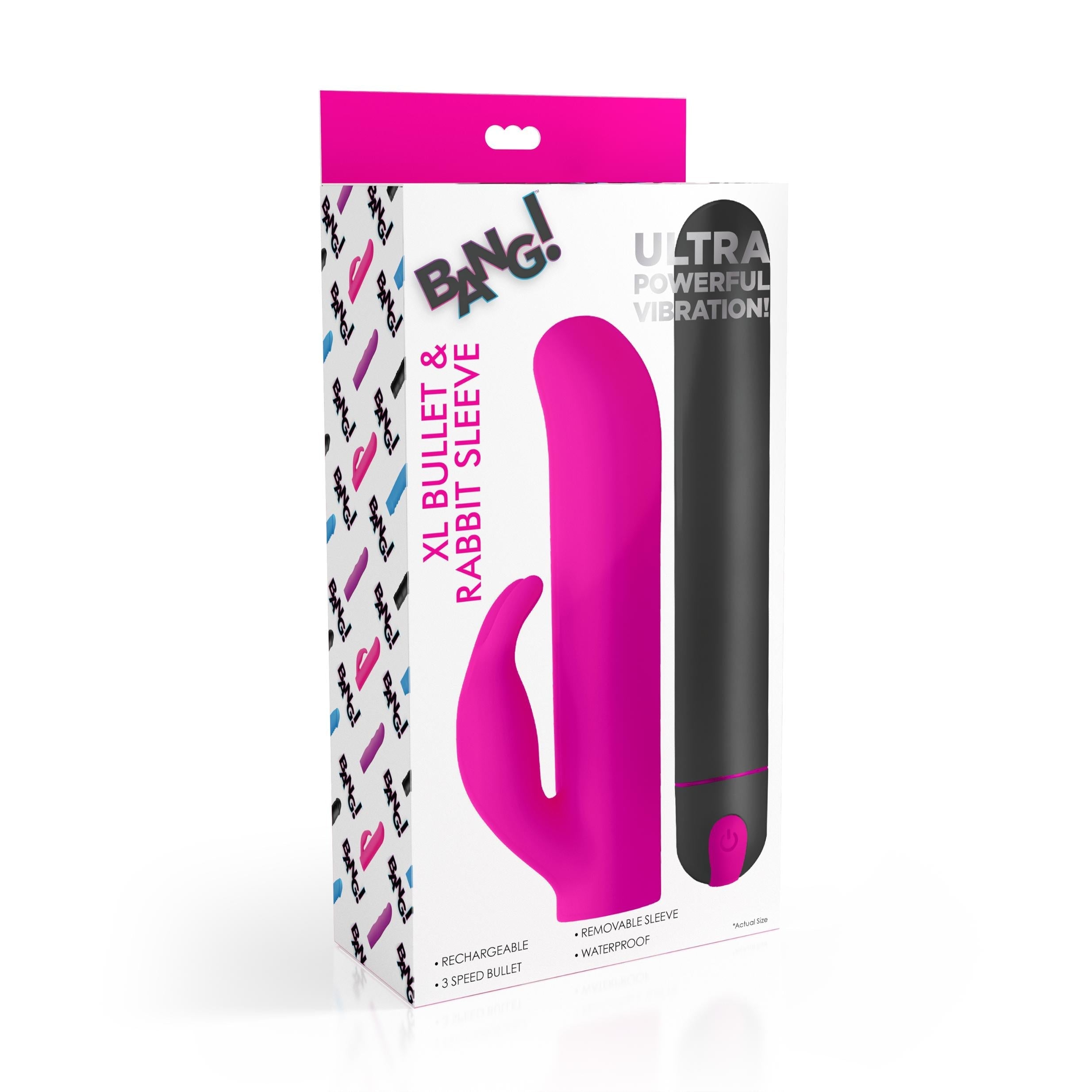 XL silicone bullet vibrator with rabbit sleeve in original packaging