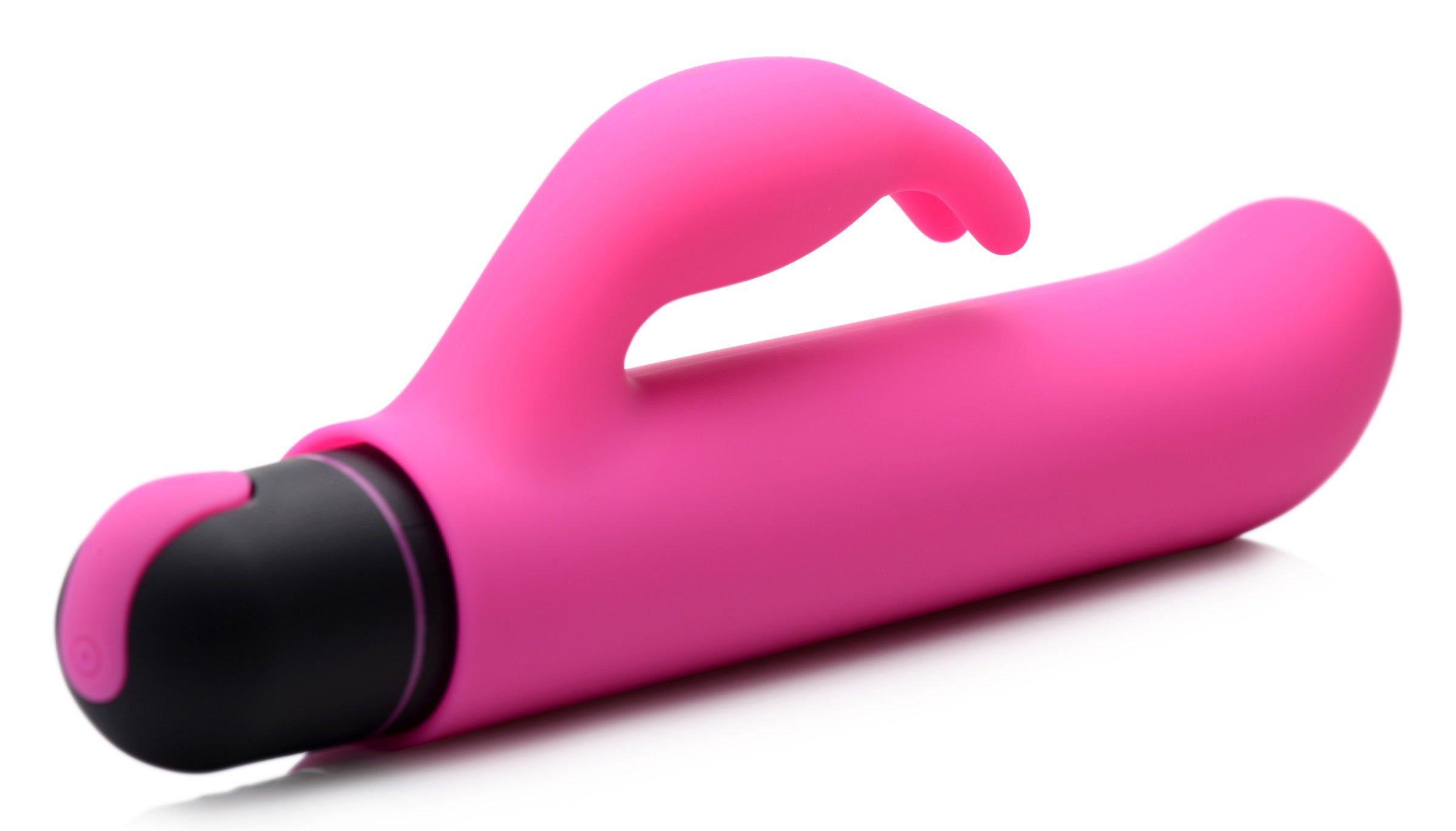 Pink rabbit sleeve resting on a black handle designed for the XL bullet vibrator