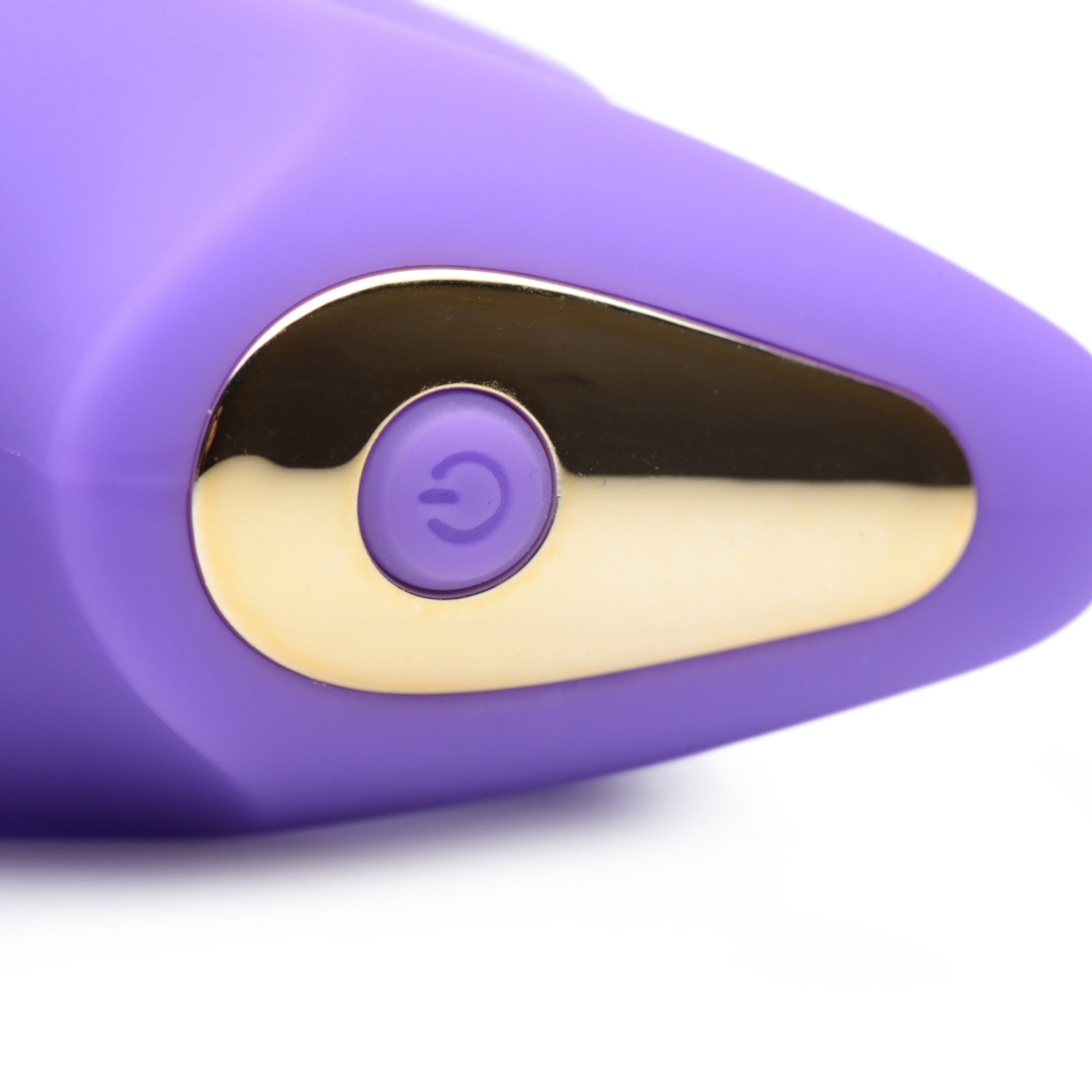 Detail of the 10x G-tap Silicone G-spot Vibrator featuring gold decorative accents