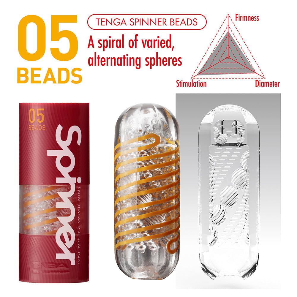 Detailed image of the Tenga Spinner 05 Beads Stroker showing the spiral texture inside