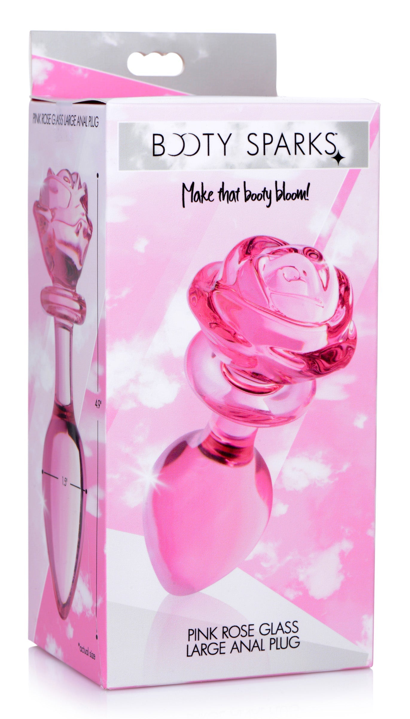 Pink Rose Glass Anal Plug product shot from the side