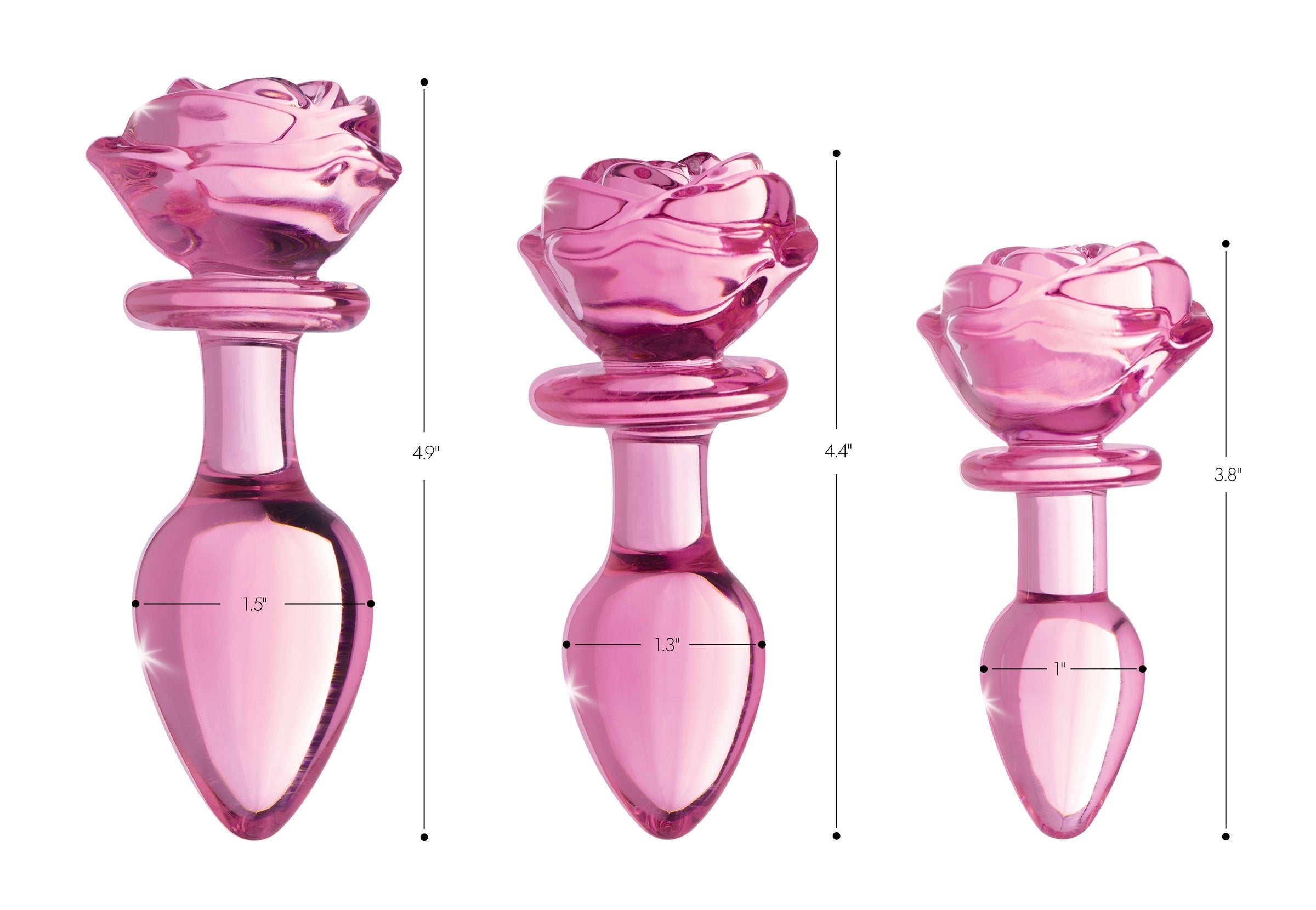 Set of Pink Rose Glass Anal Plugs in different sizes