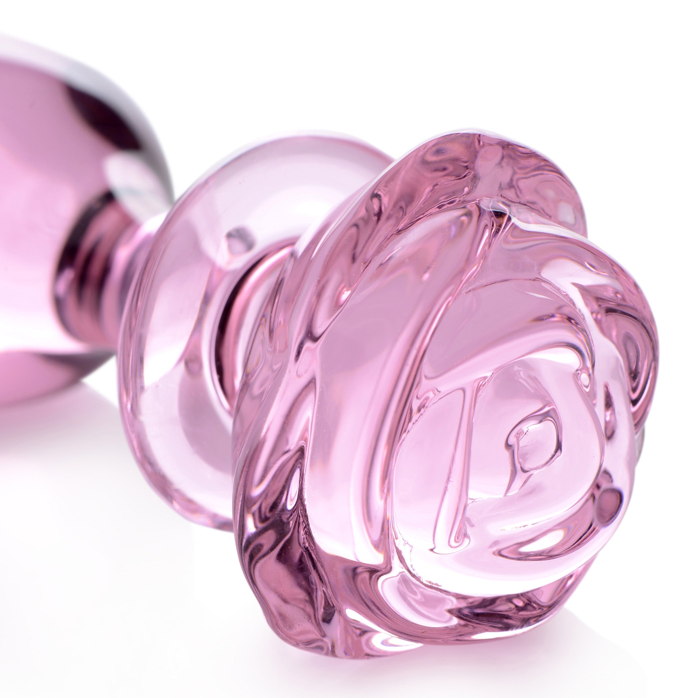 Detailed view of the Pink Rose Glass Anal Plug base