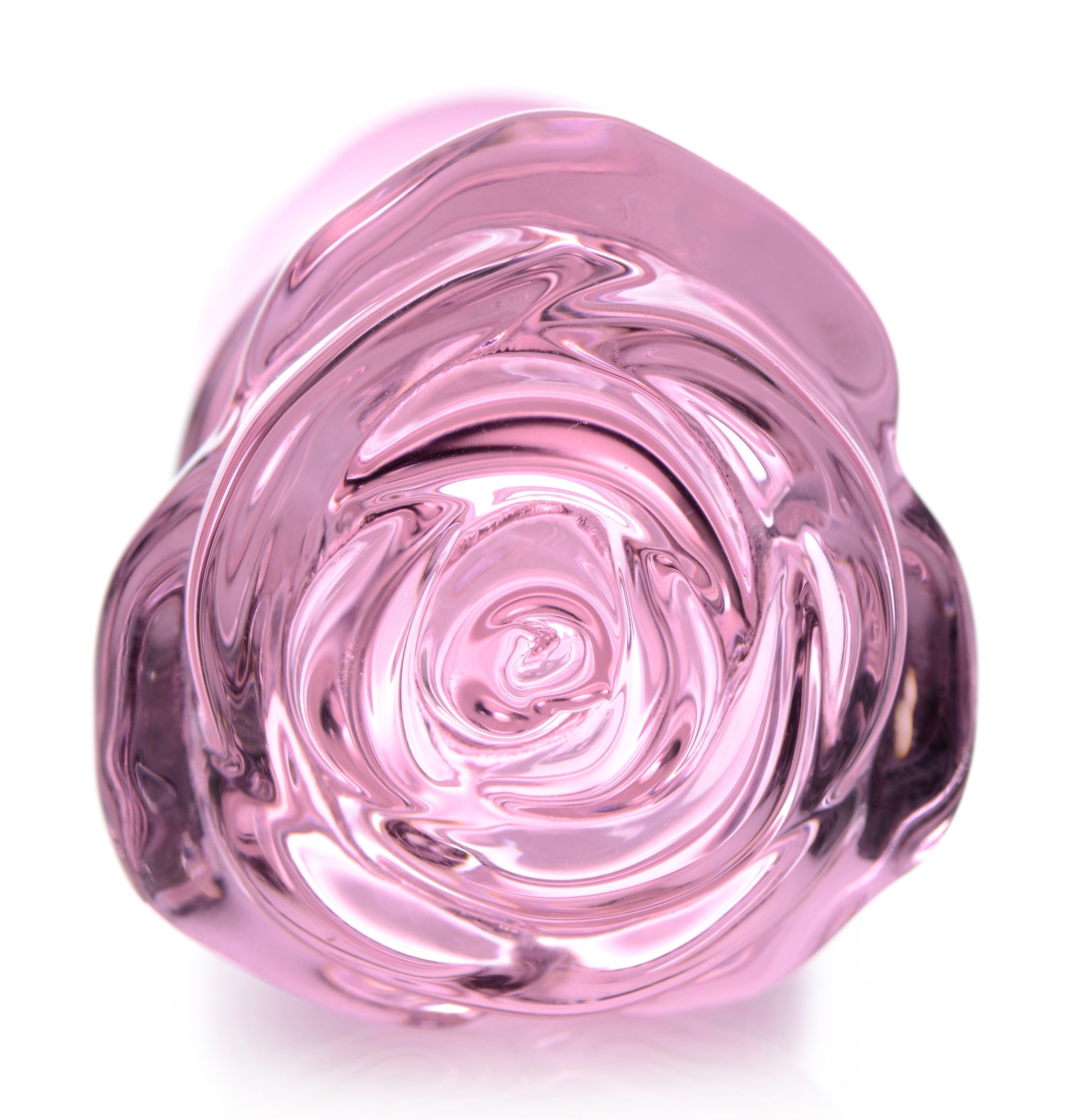 Pink Rose Glass Anal Plug displayed on a white surface