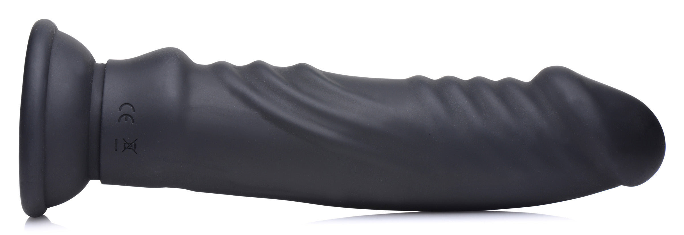 Realistic black vibrating dildo from E-stim Pro 5x series with cock ring