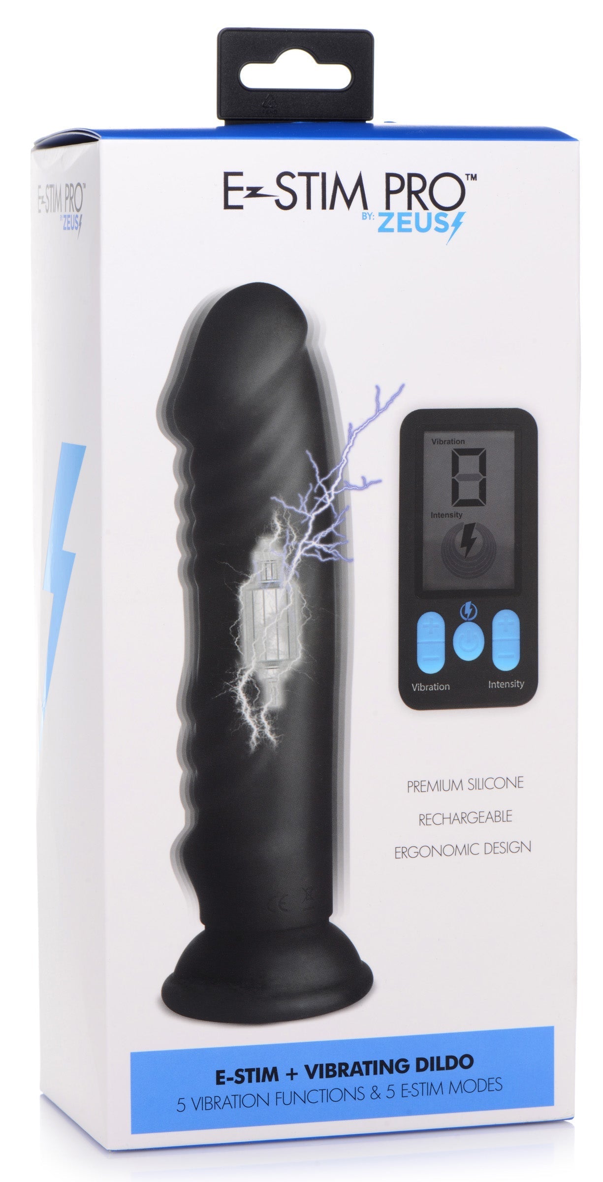 E-stim Pro 5x, a black vibrating dildo designed for stimulation