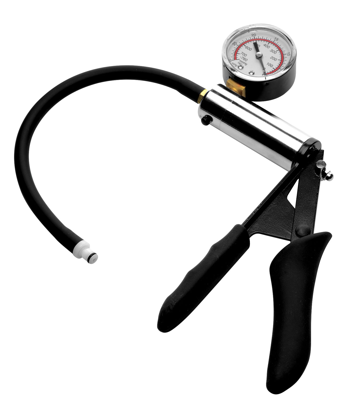 Close-up of the Penis Pump Kit's pressure gauge and connecting hose