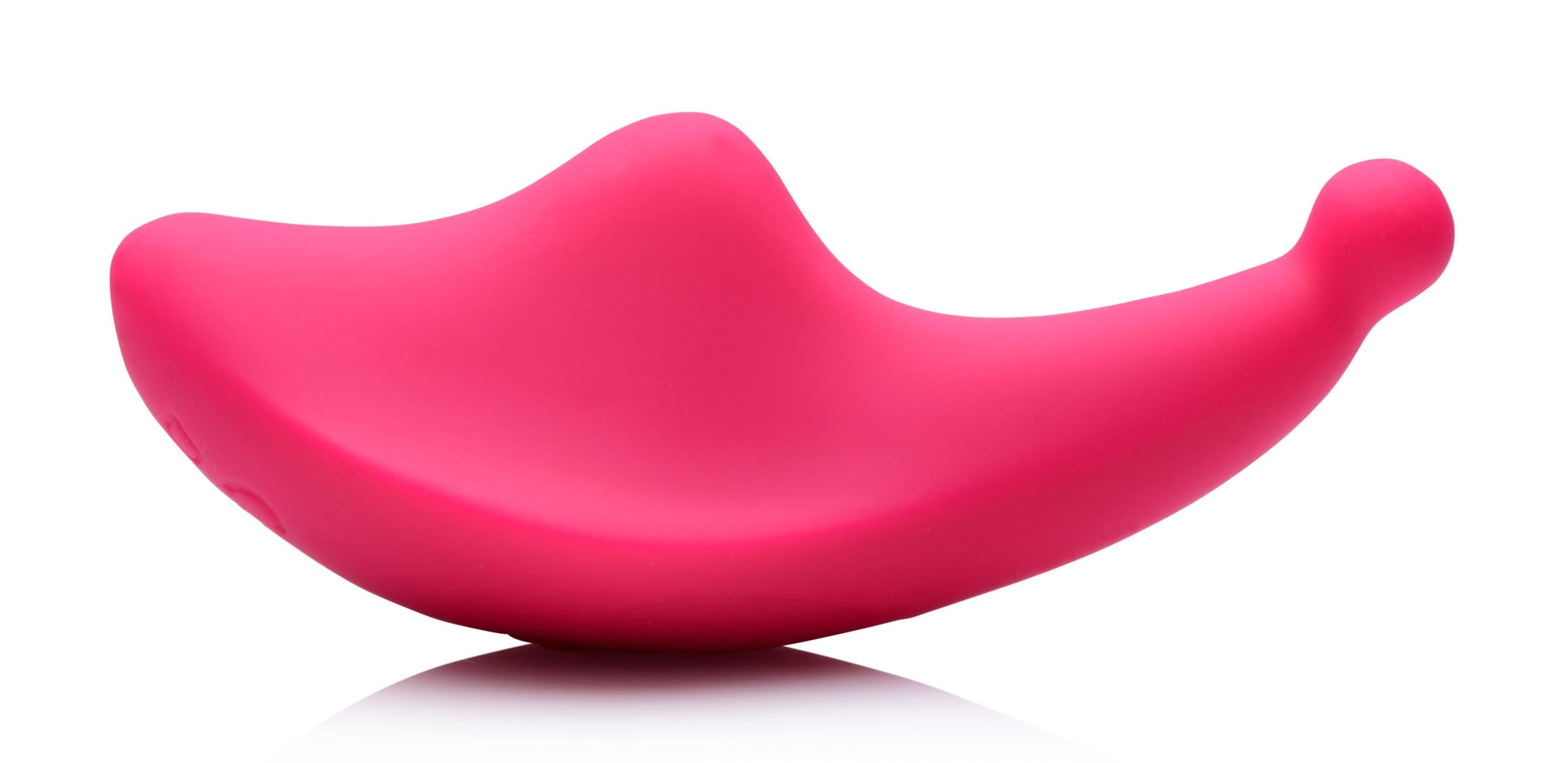 Egg-shaped pink silicone panty vibrator on a white background