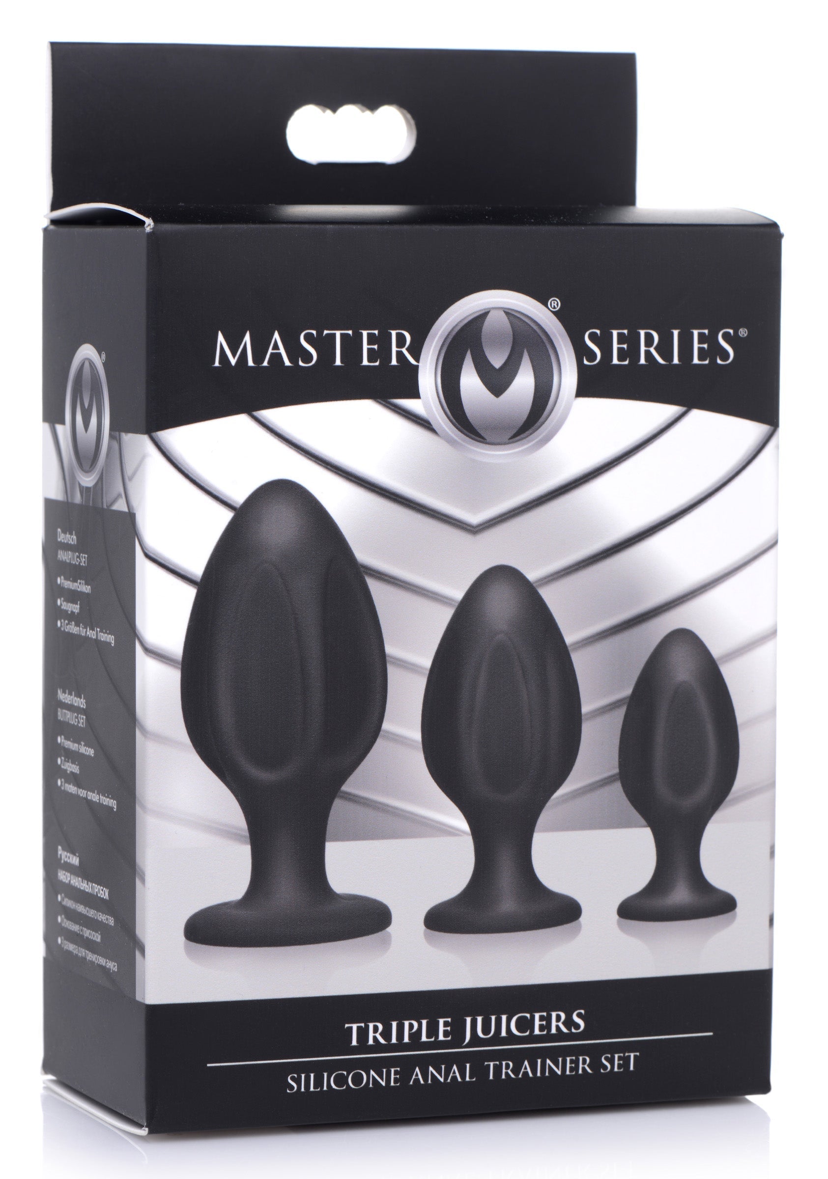 Triple Juicers Silicone Anal Trainer Set packaging and contents