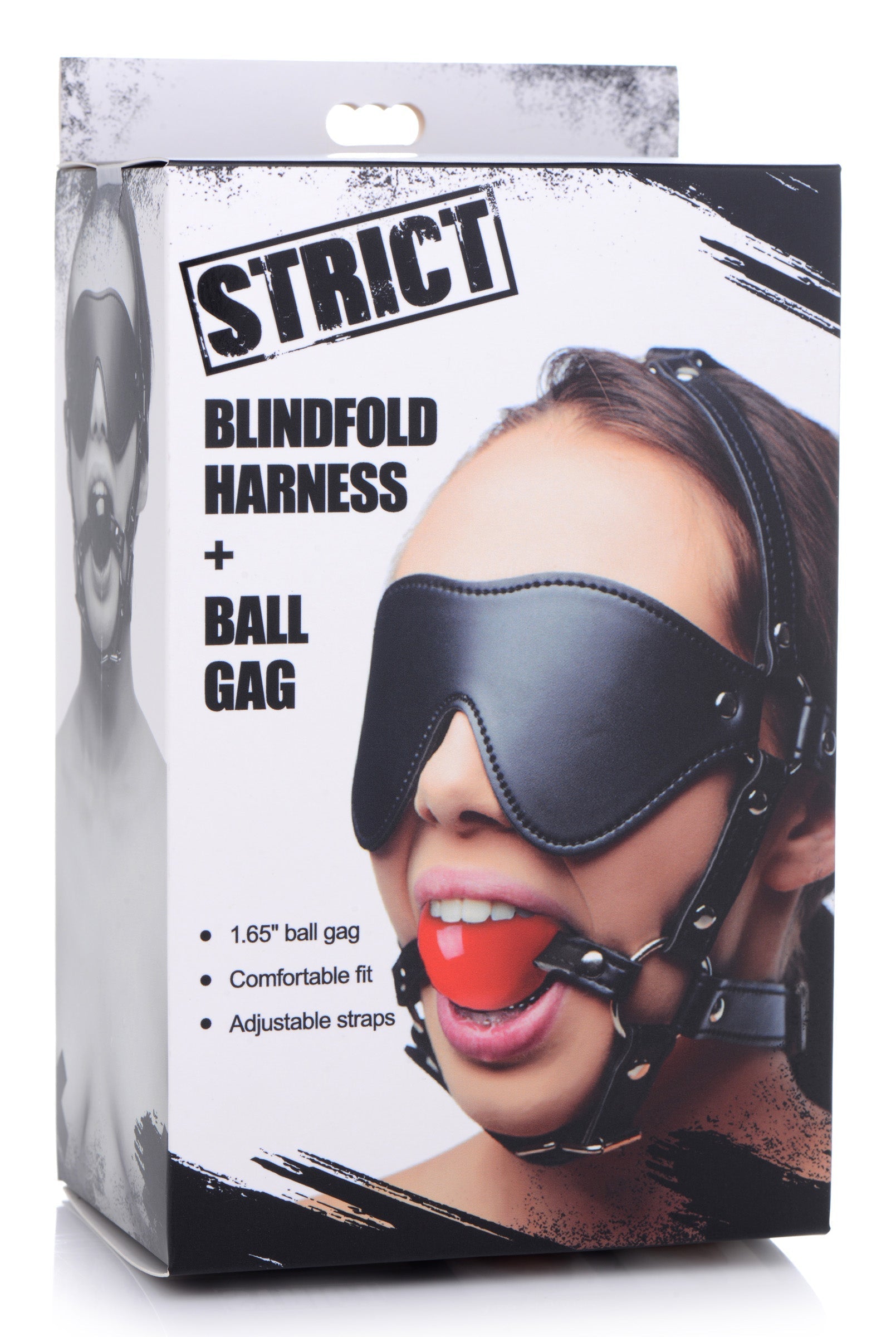 The Blindfold Harness and Red Ball Gag set in its packaging