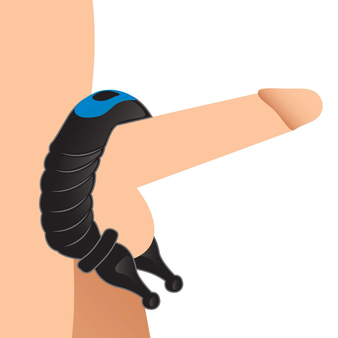 Silicone cock ring with dual stimulation design in blue and black