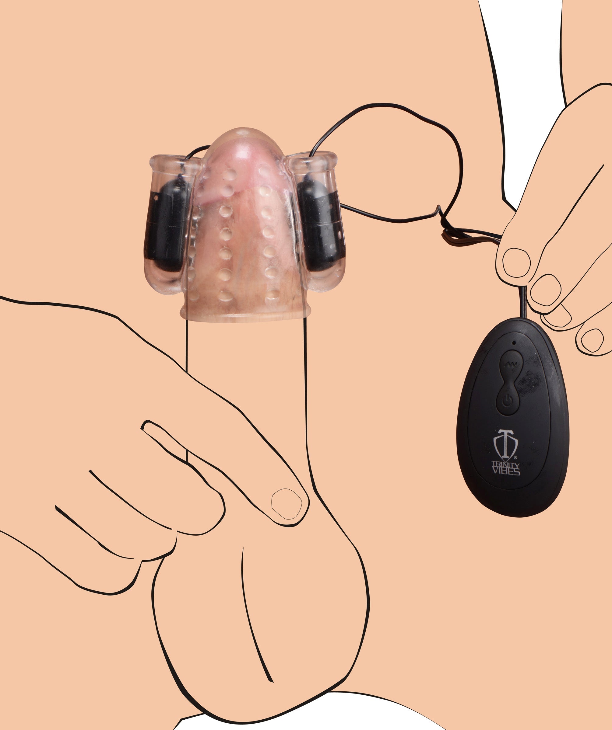 Close-up of the 20x Deluxe Dual Vibrating Head Teaser with remote control in hand