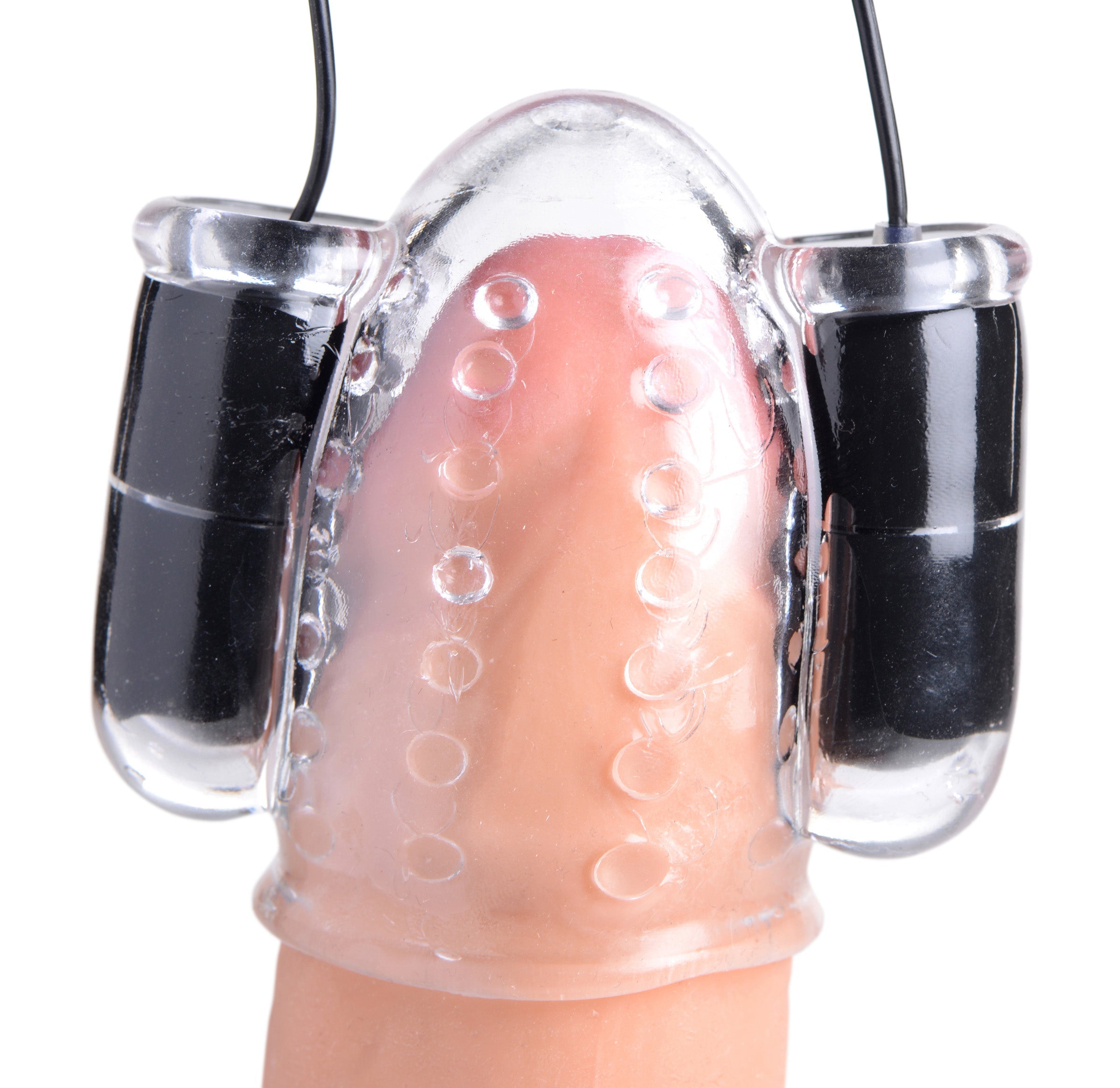 The 20x Deluxe Dual Vibrating Head Teaser with attached earphone-like stimulators