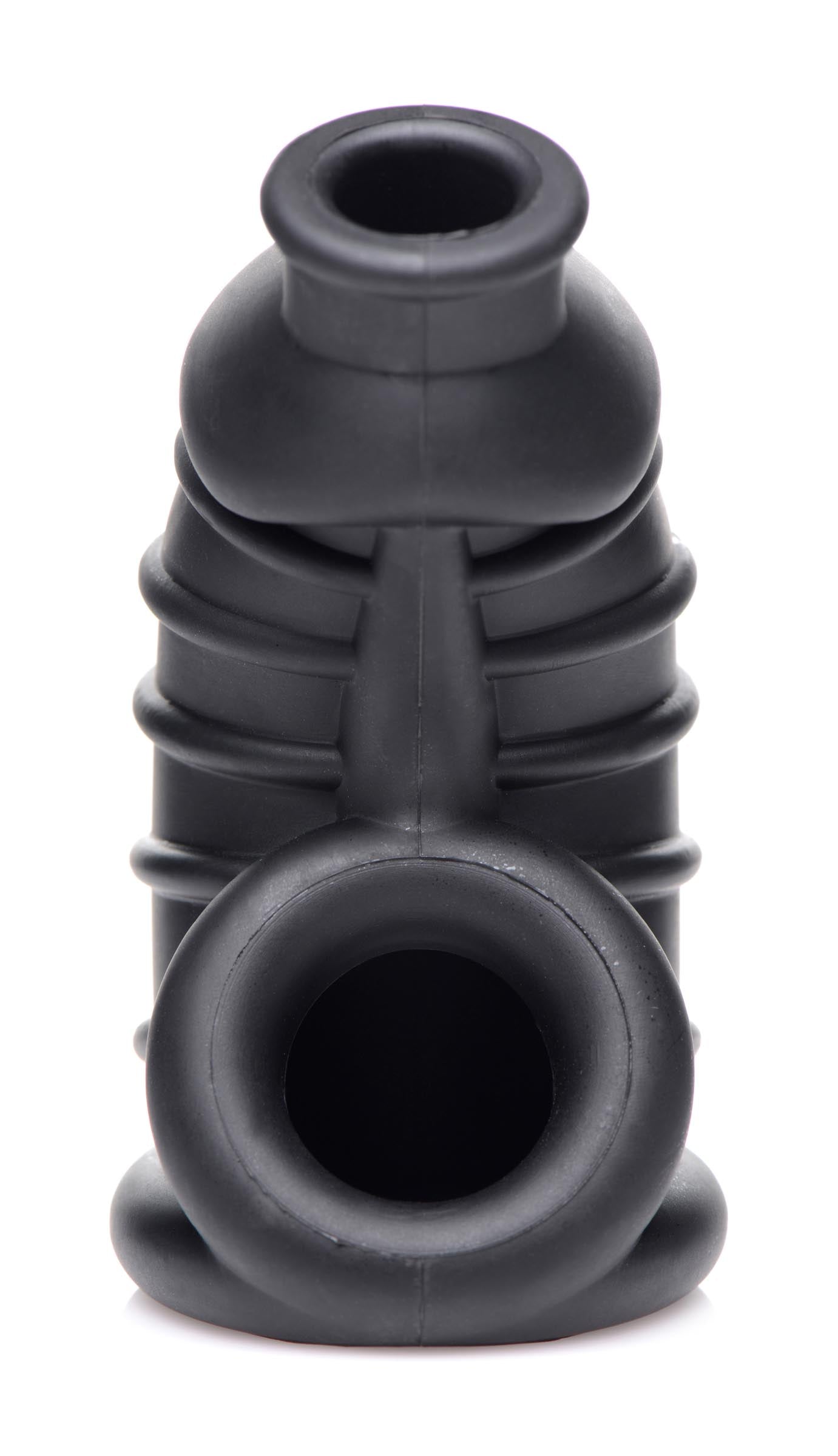 Silicone chastity device with perforation for functionality