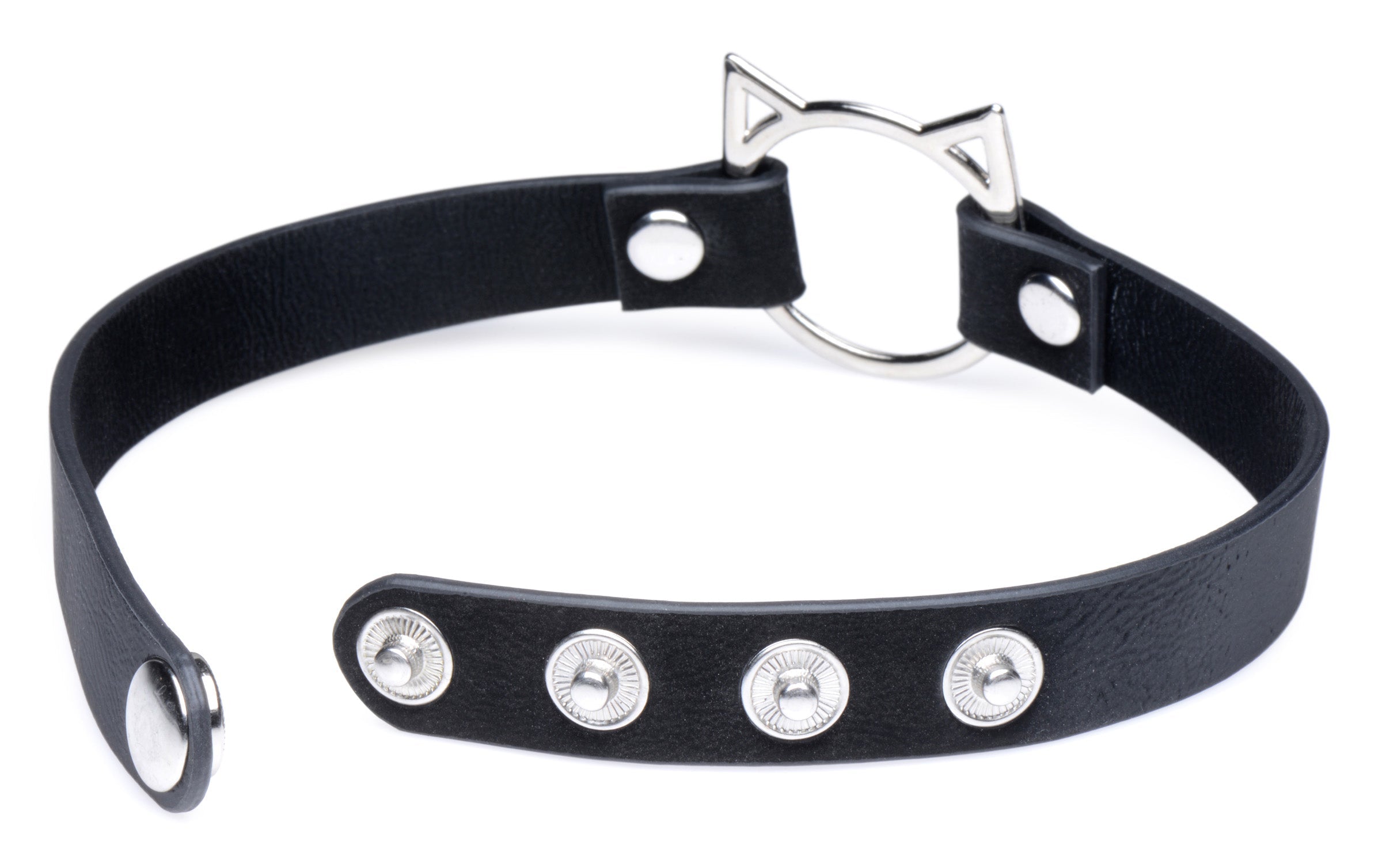 Slim black leather choker with studded details and Kinky Kitty branding