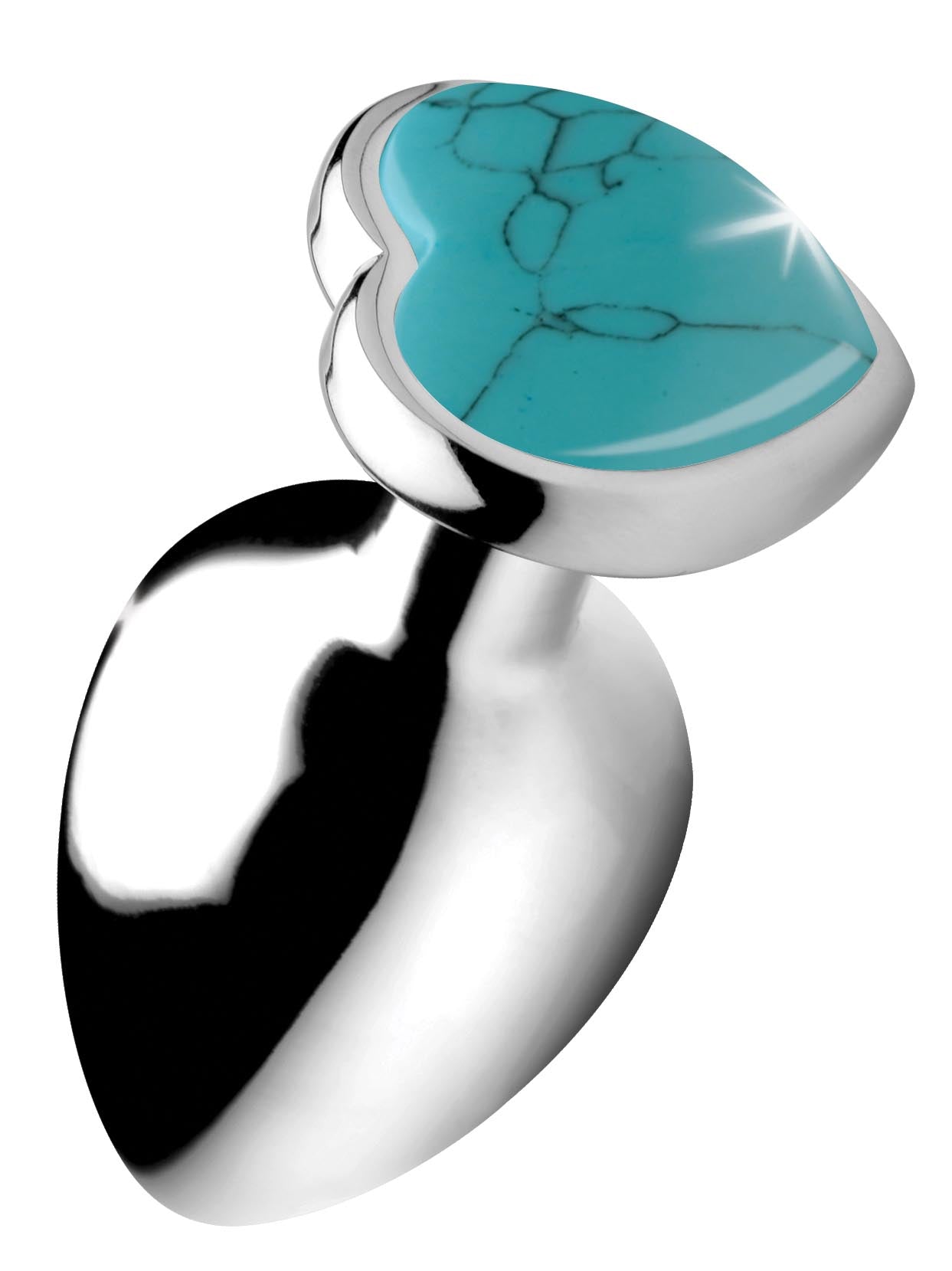 Heart-shaped turquoise gemstone anal plug with a flared base